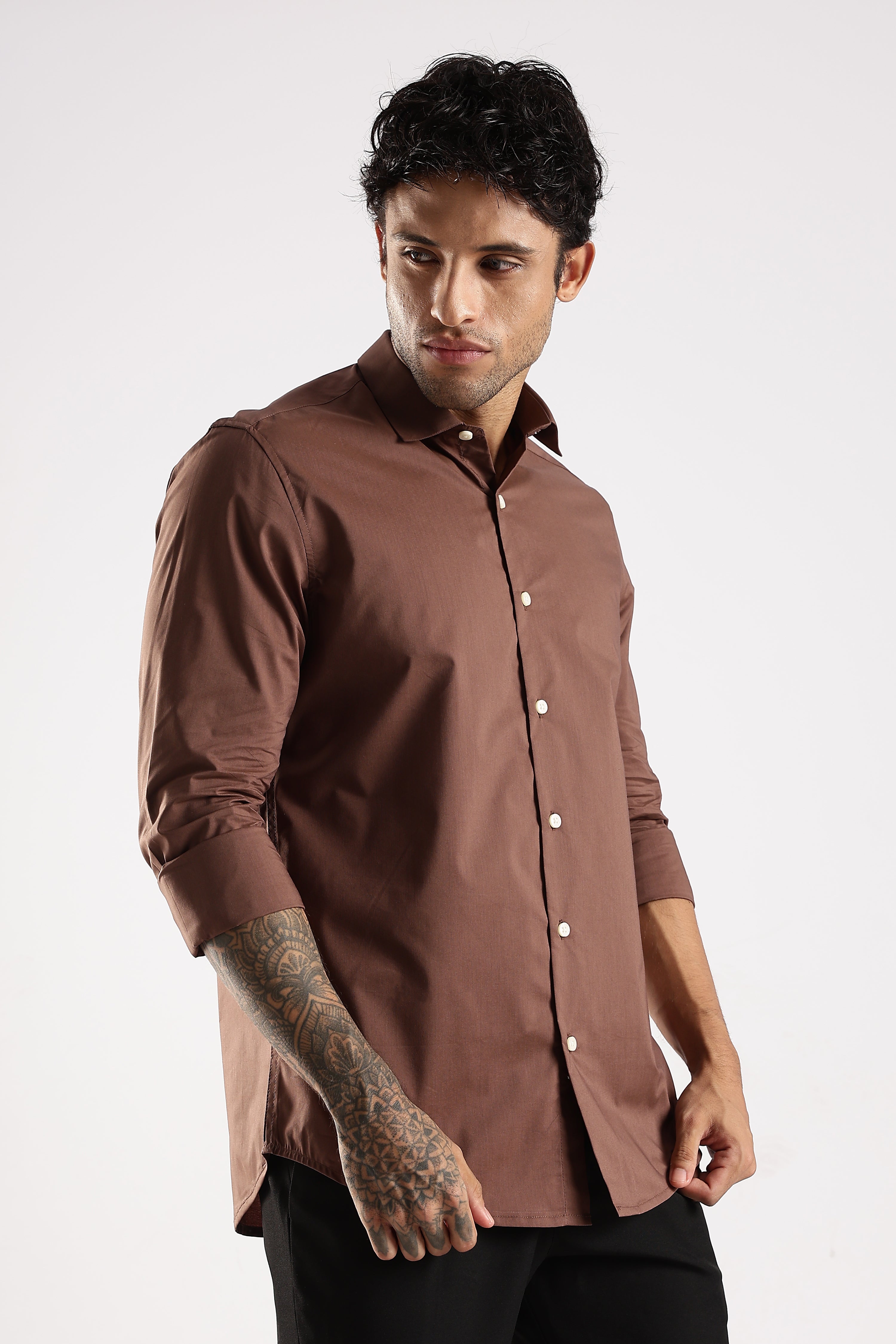 Men Brown Cotton Slim Fit Shirt