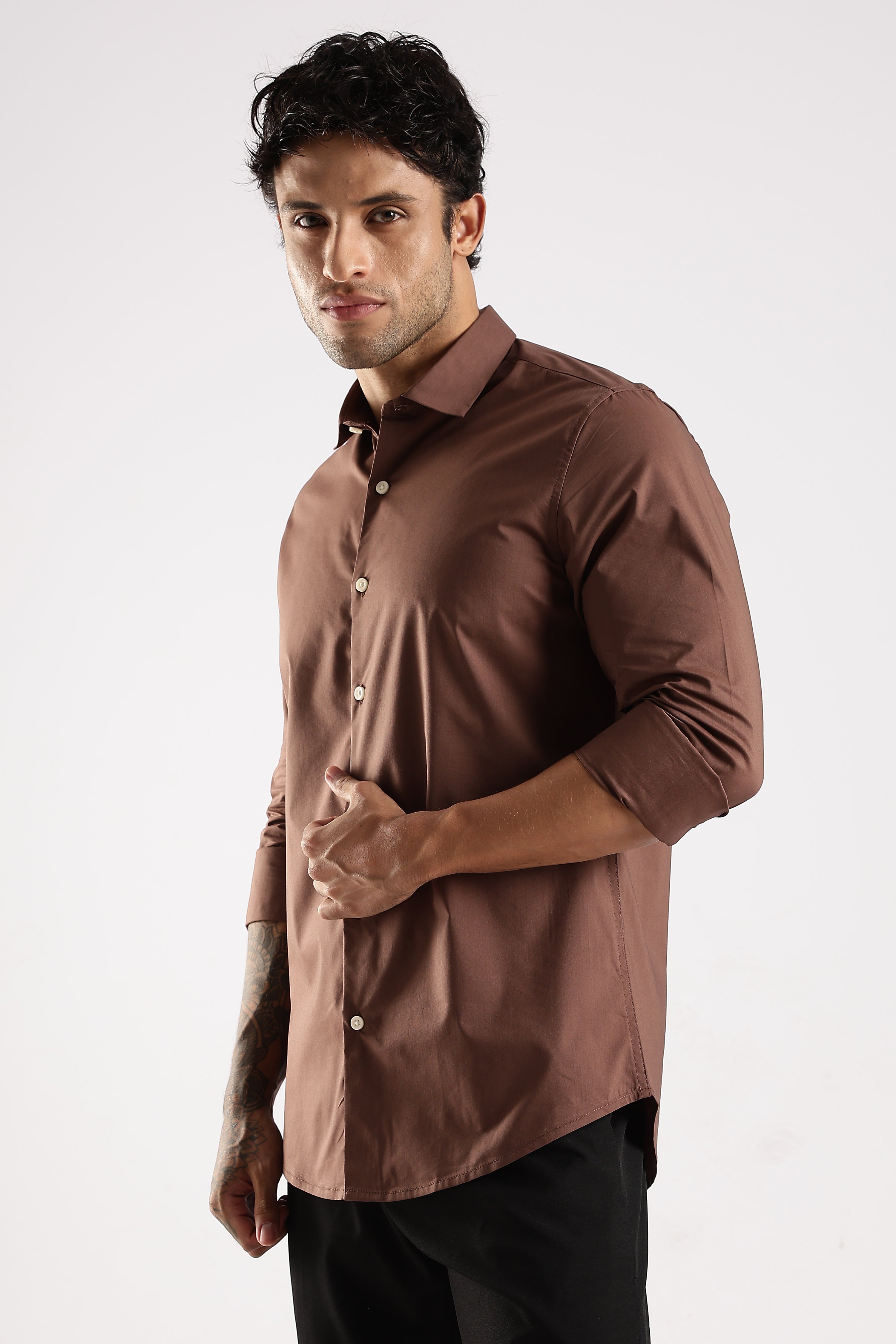 Men Brown Cotton Slim Fit Shirt