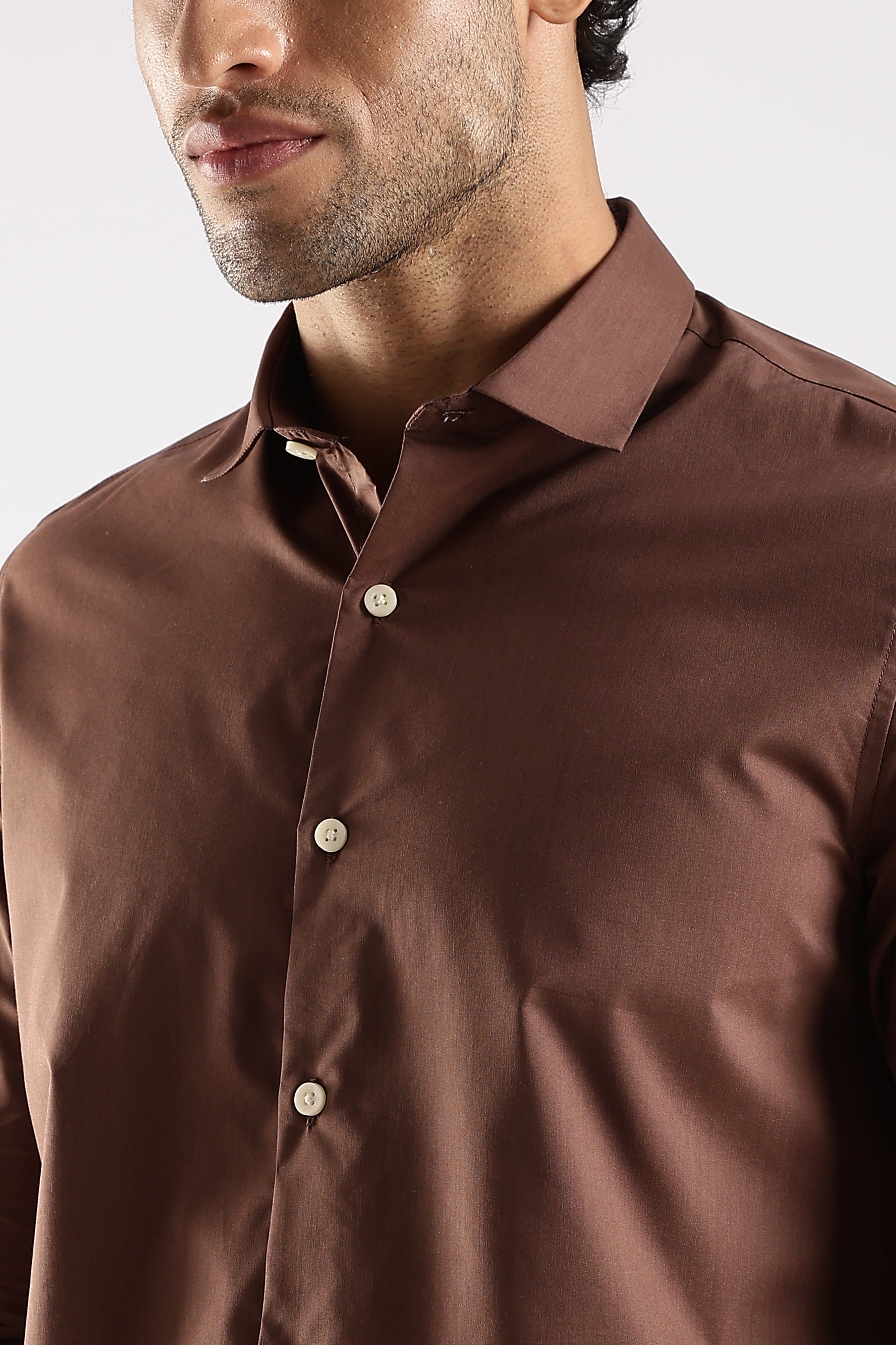 Men Brown Cotton Slim Fit Shirt