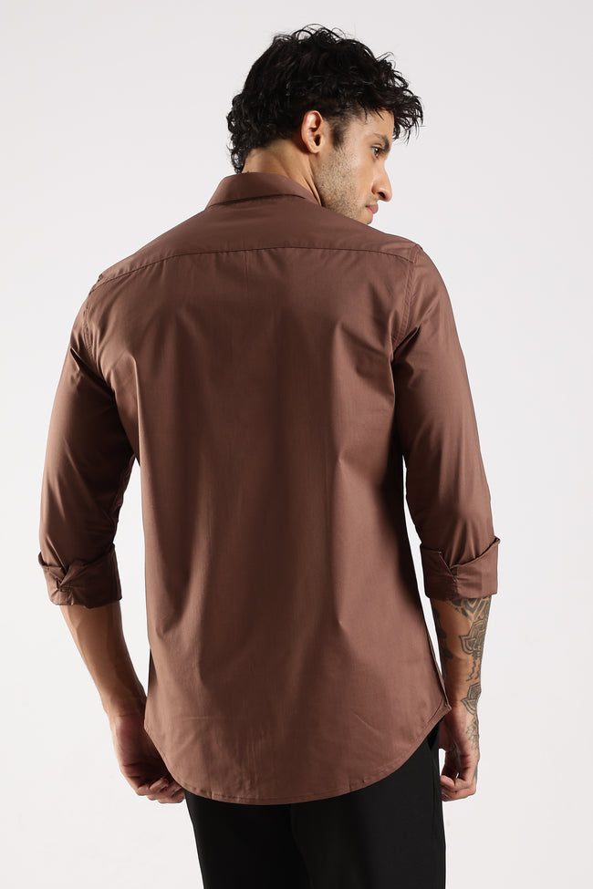 Men Brown Cotton Slim Fit Shirt