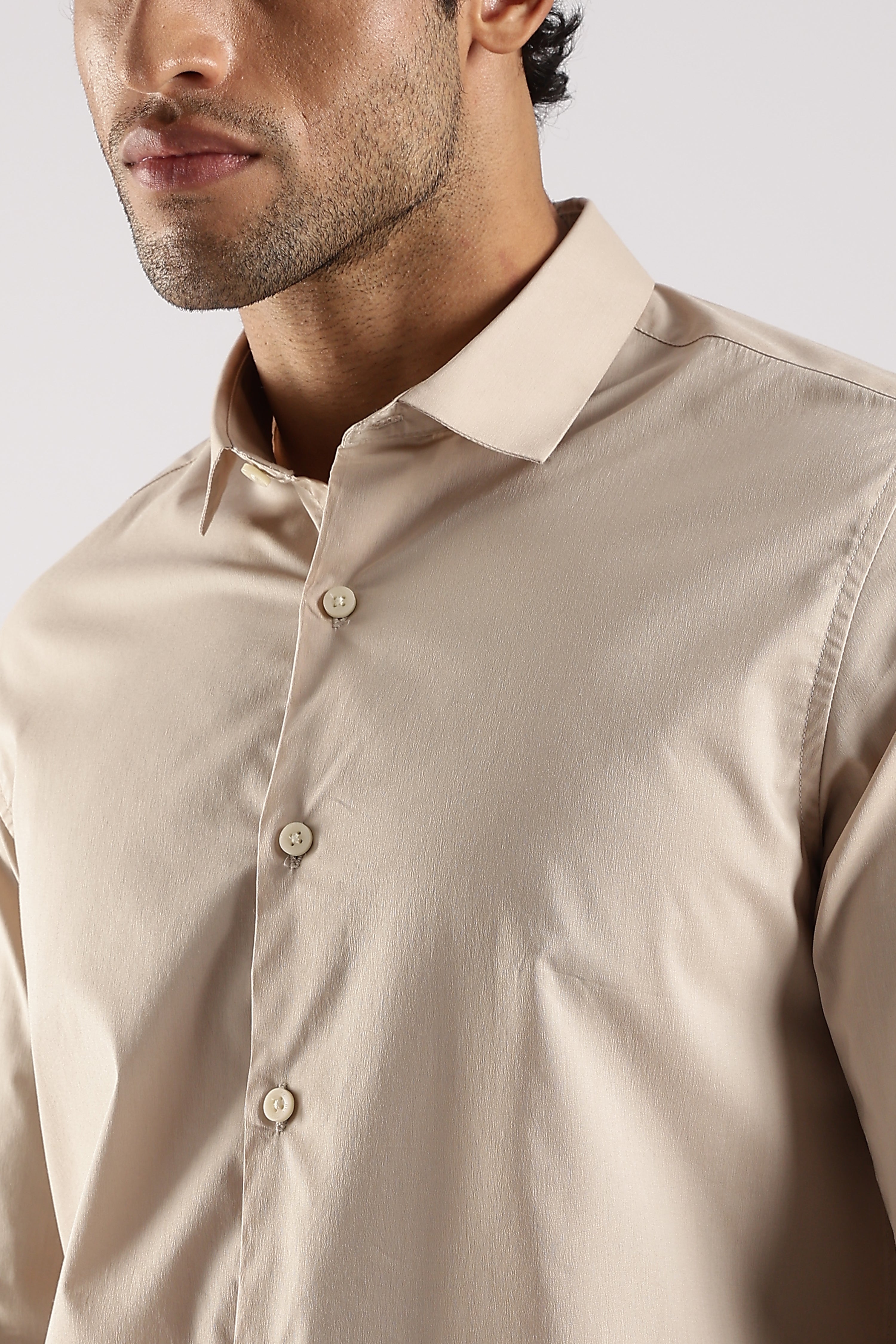 Men Cream Cotton Slim Fit Shirt