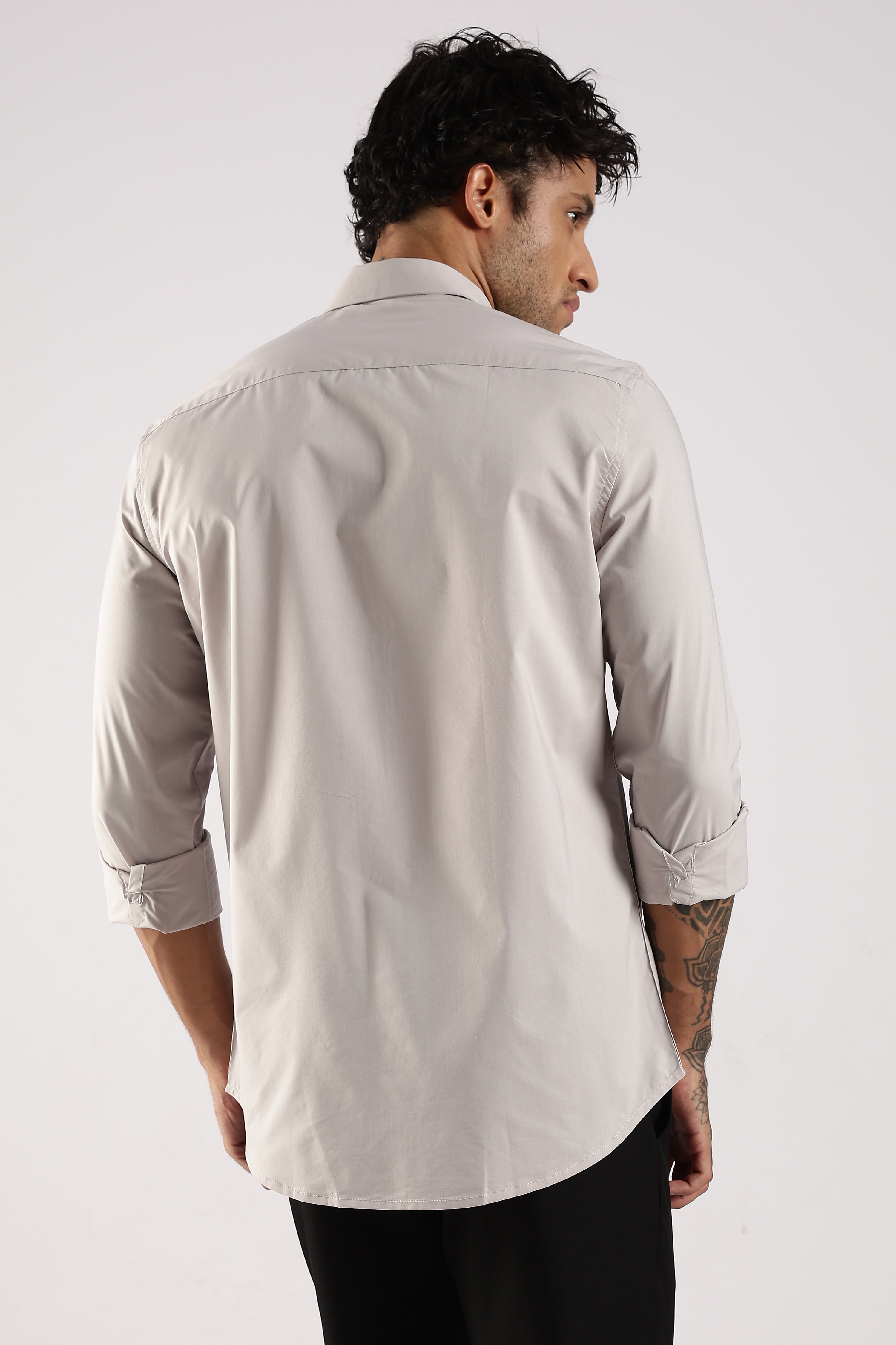 Men Grey Cotton Slim Fit Shirt