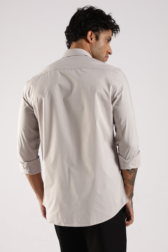 Men Grey Cotton Slim Fit Shirt