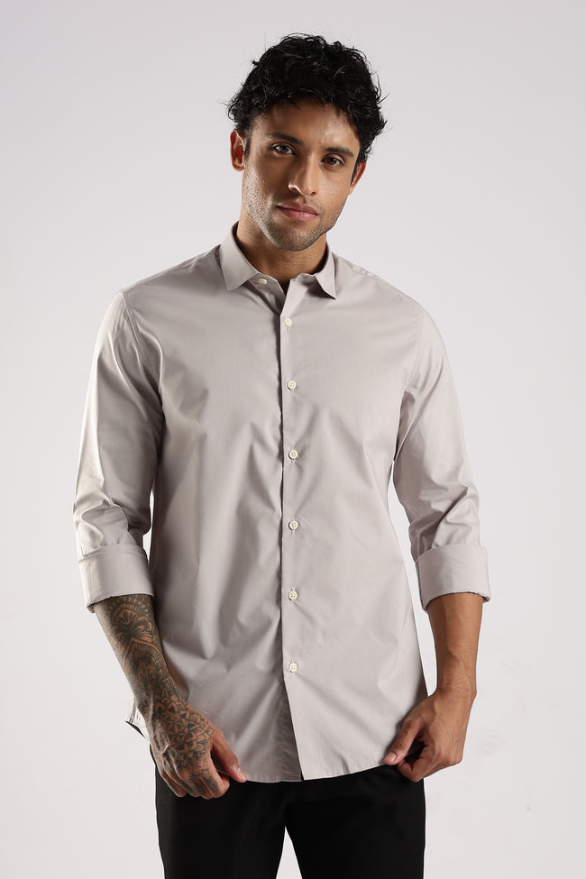Men Grey Cotton Slim Fit Shirt
