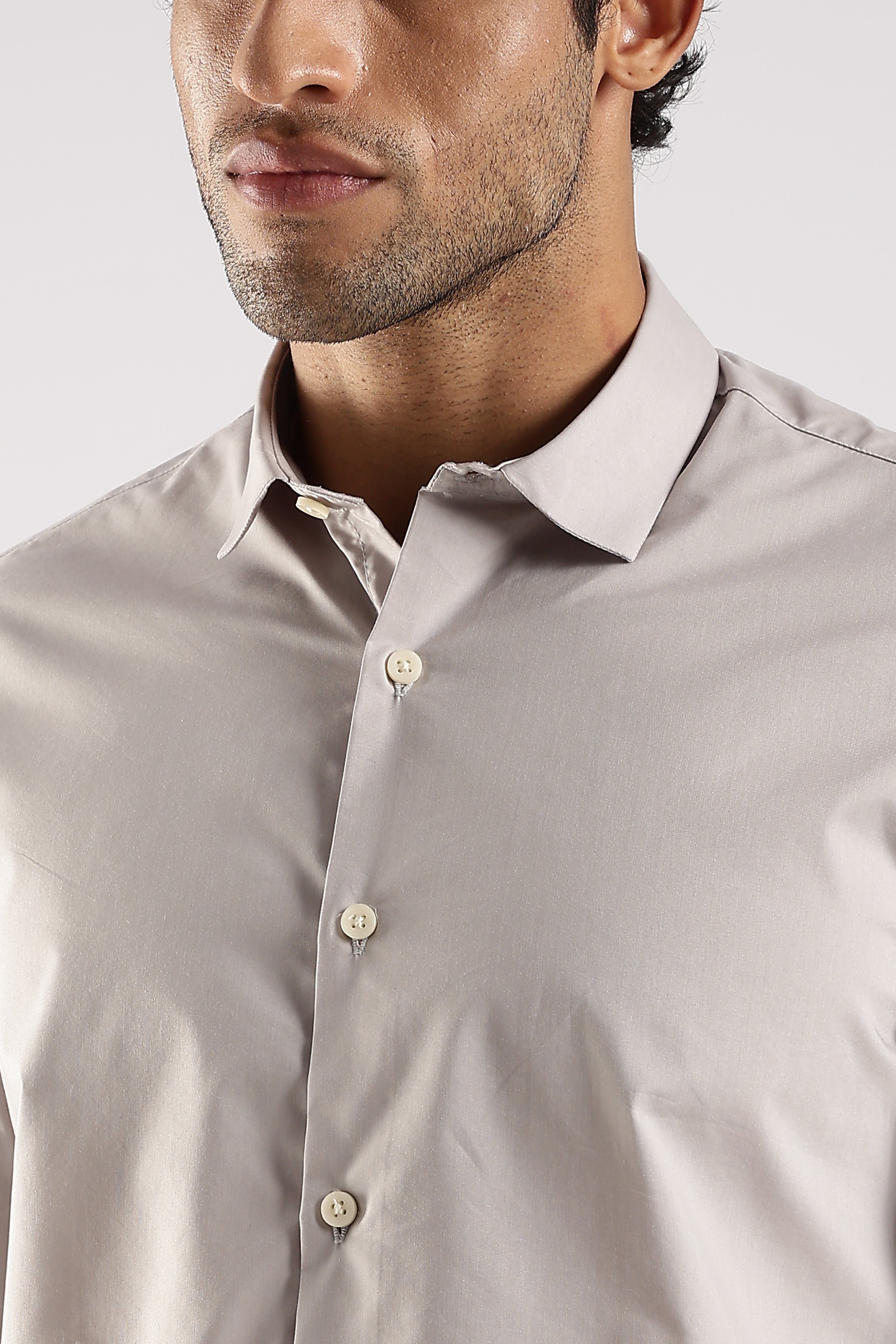 Men Grey Cotton Slim Fit Shirt