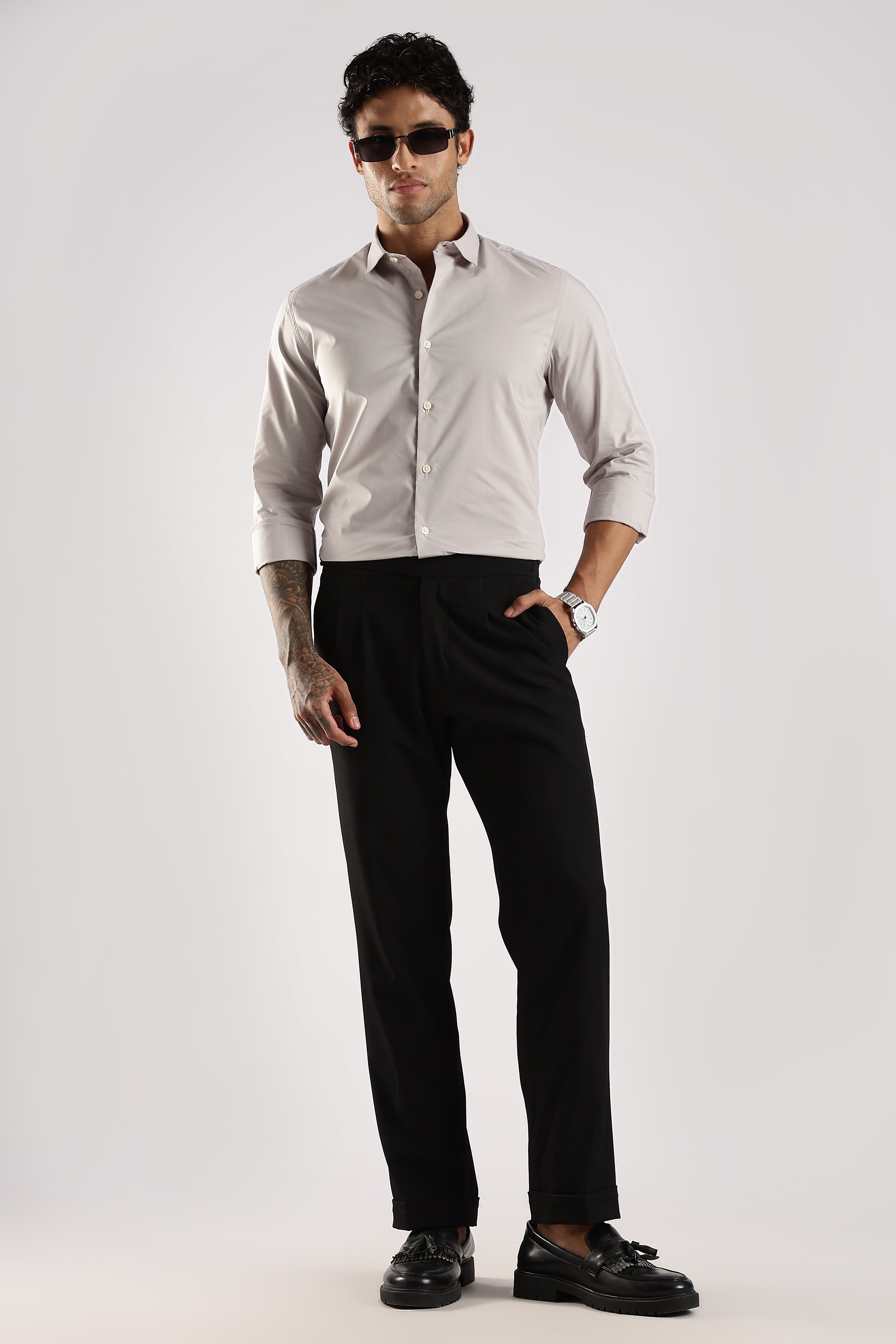 Men Grey Cotton Slim Fit Shirt