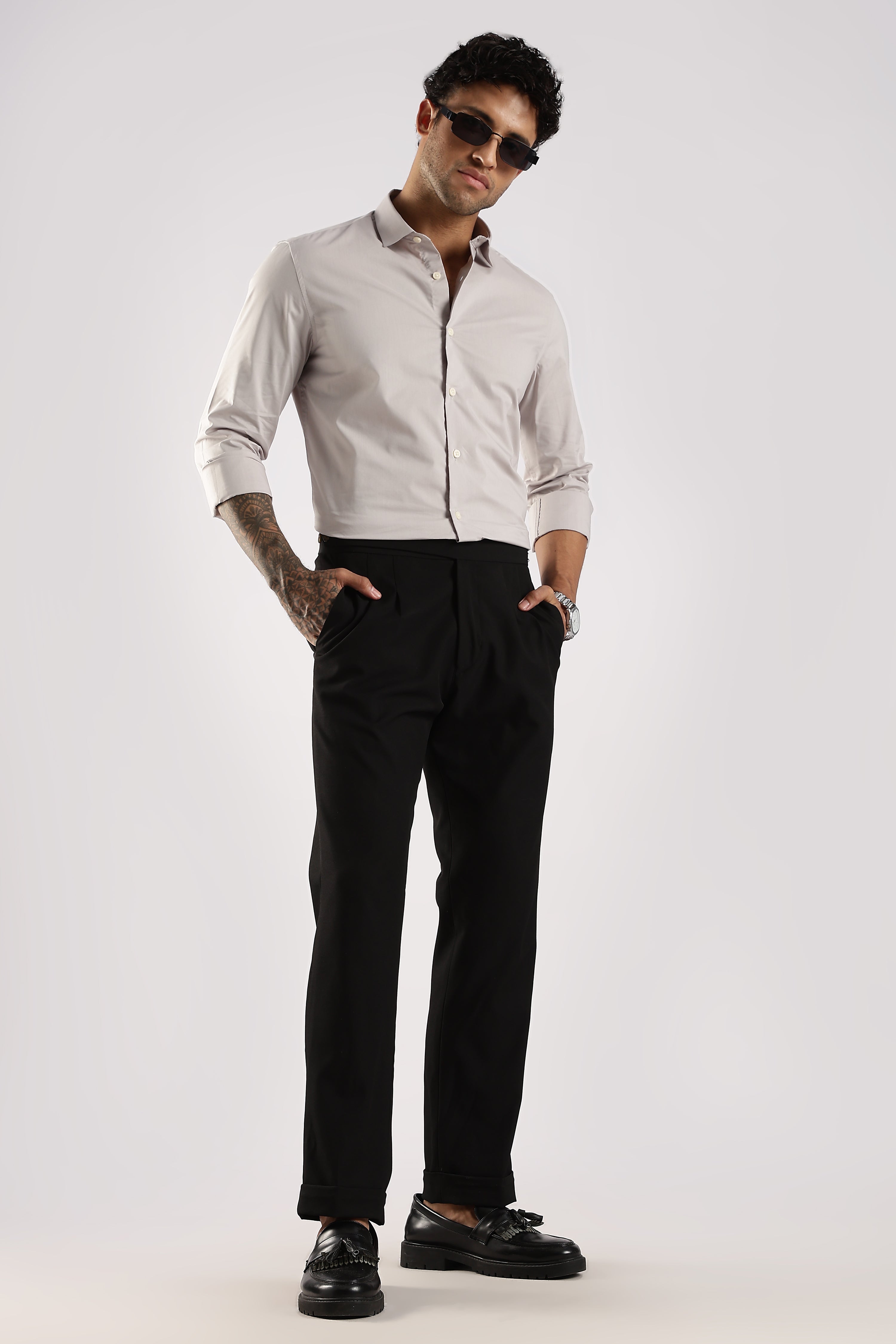 Men Grey Cotton Slim Fit Shirt
