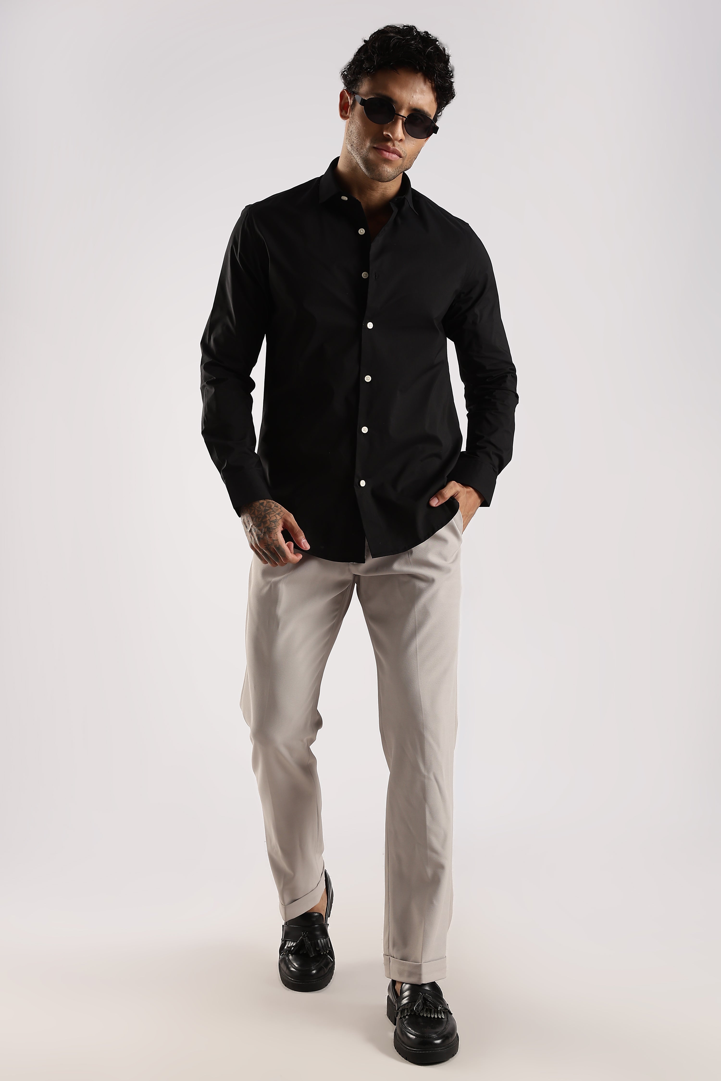 Men Black Cotton Slim Fit Shirt