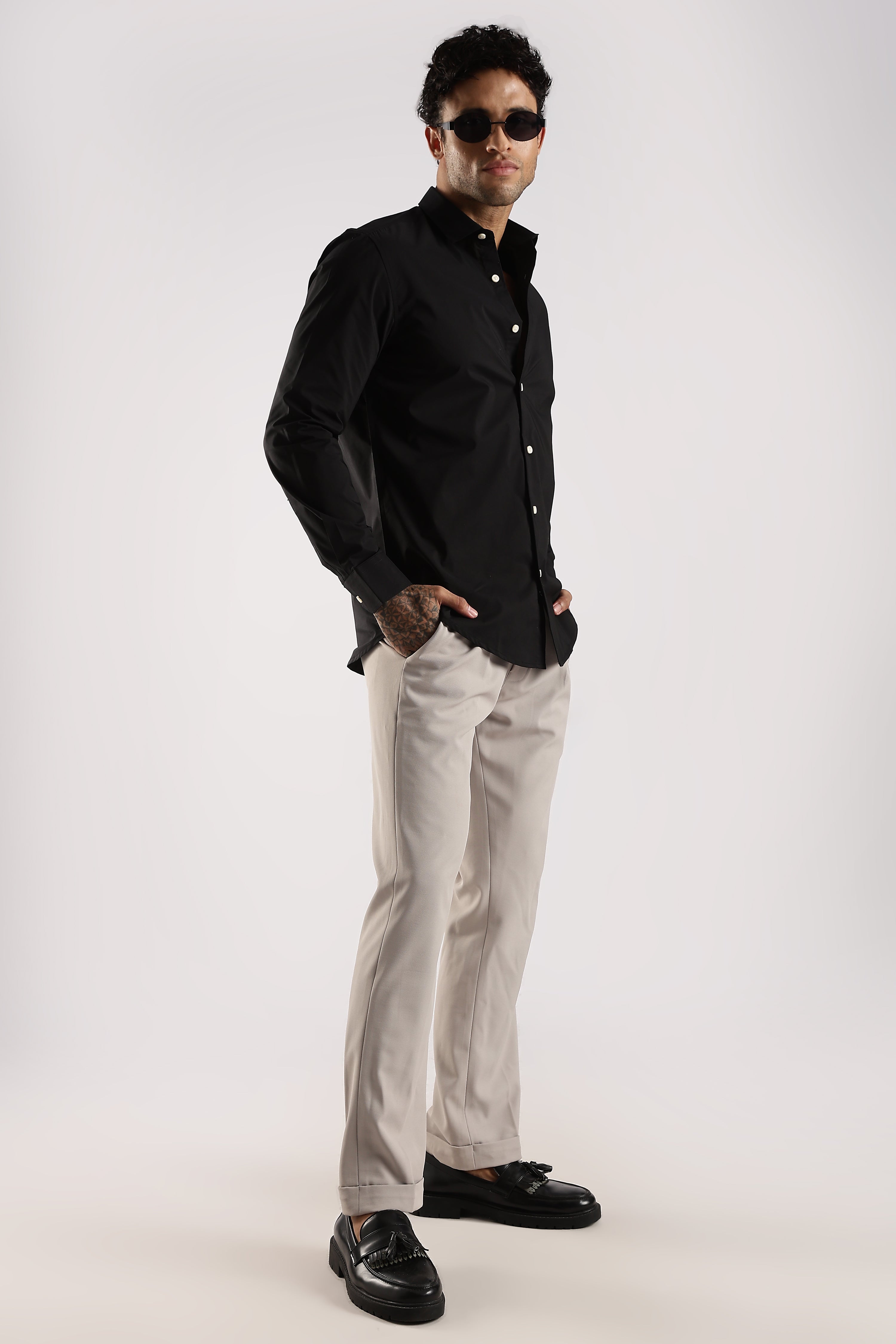 Men Black Cotton Slim Fit Shirt