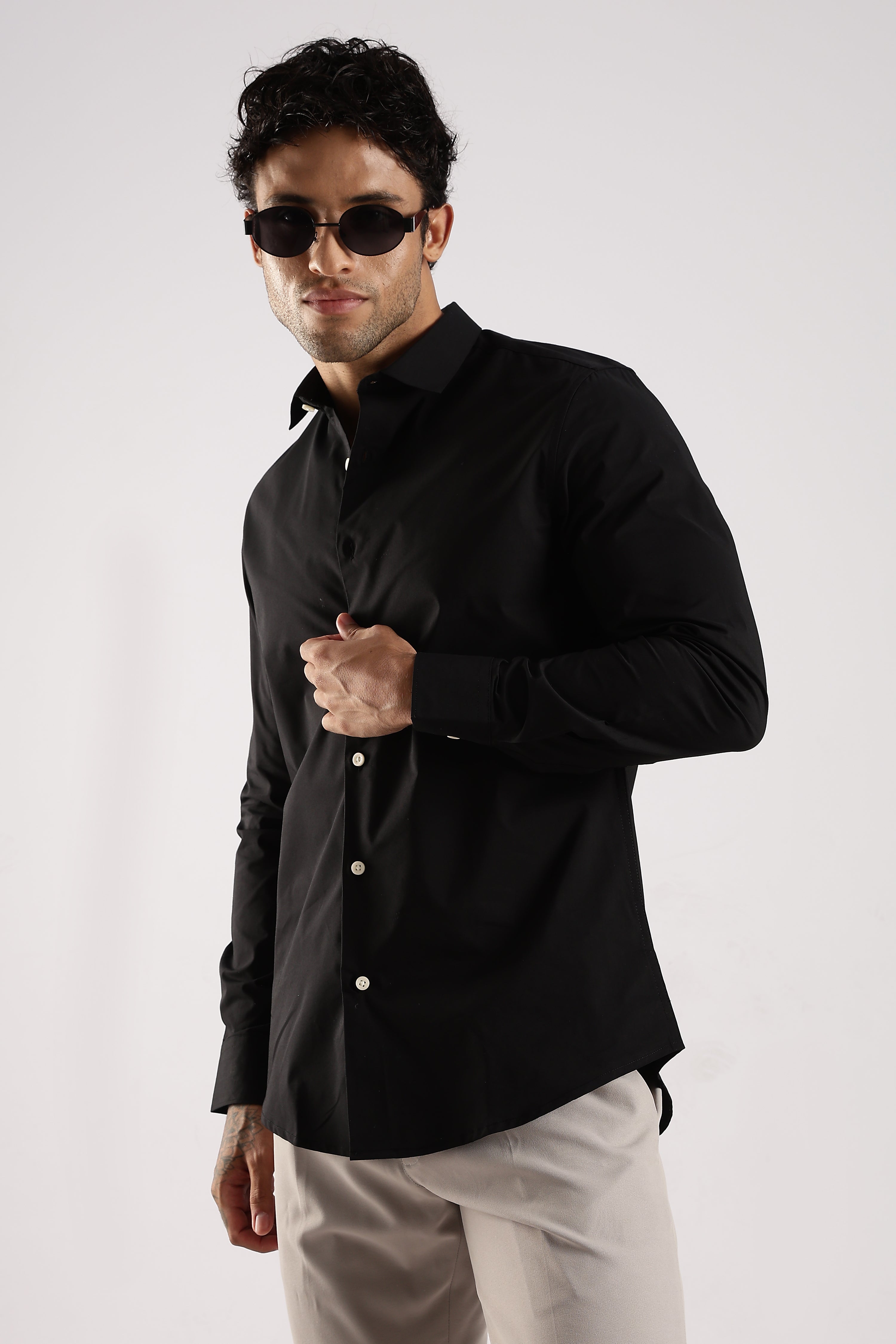 Men Black Cotton Slim Fit Shirt