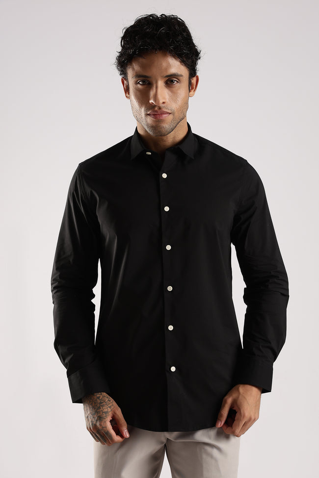 Men Black Cotton Slim Fit Shirt