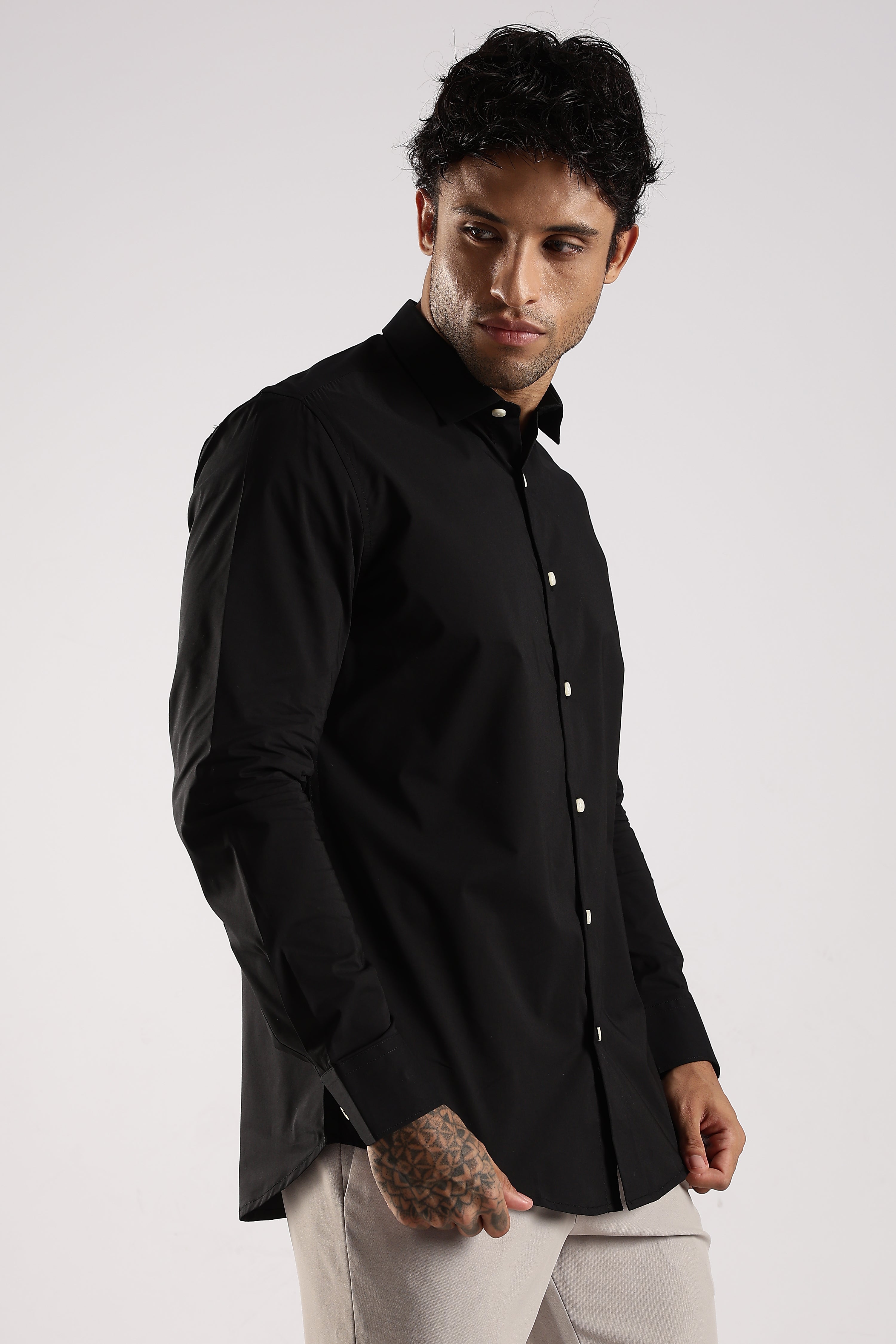 Men Black Cotton Slim Fit Shirt