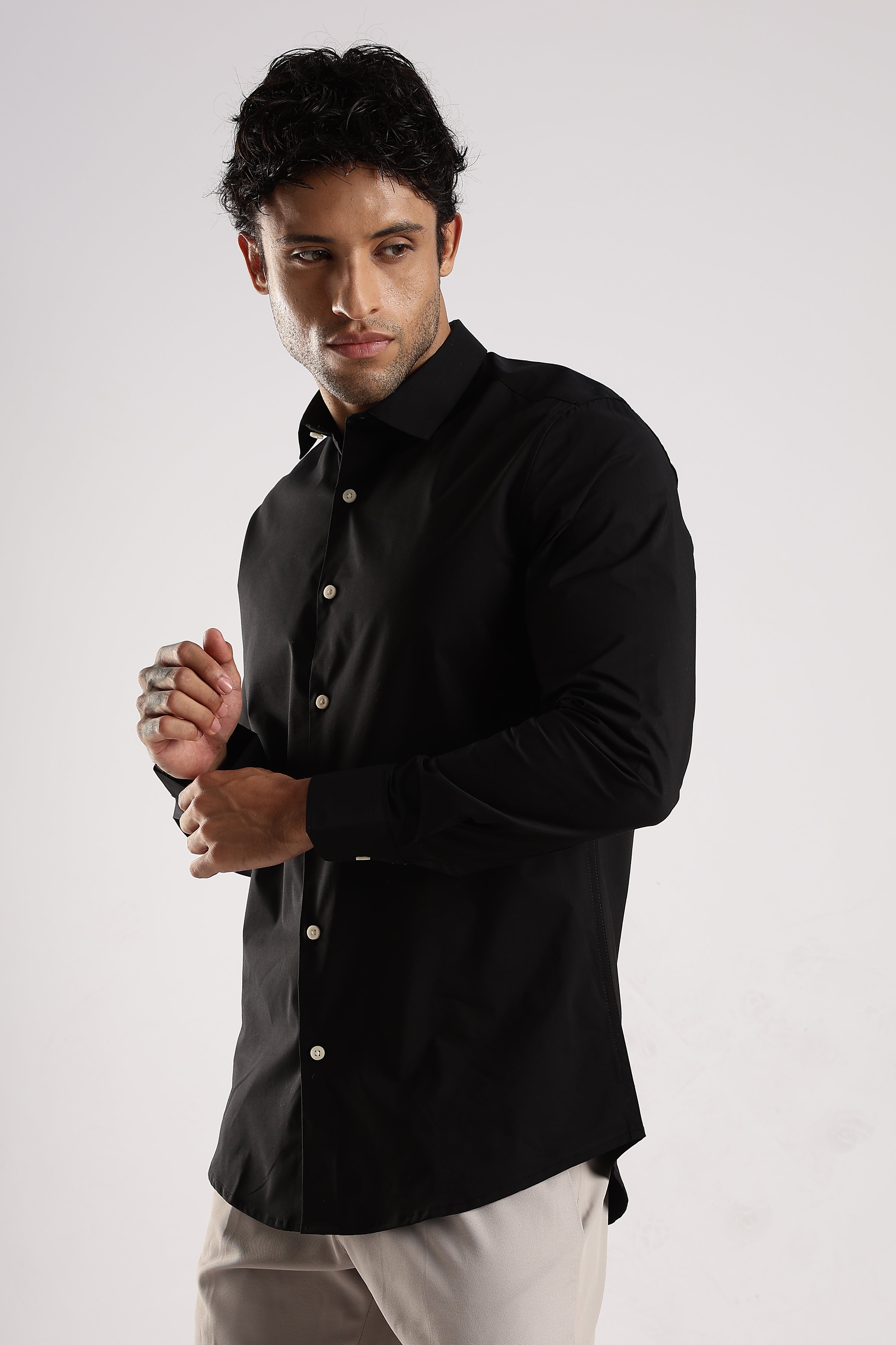 Men Black Cotton Slim Fit Shirt
