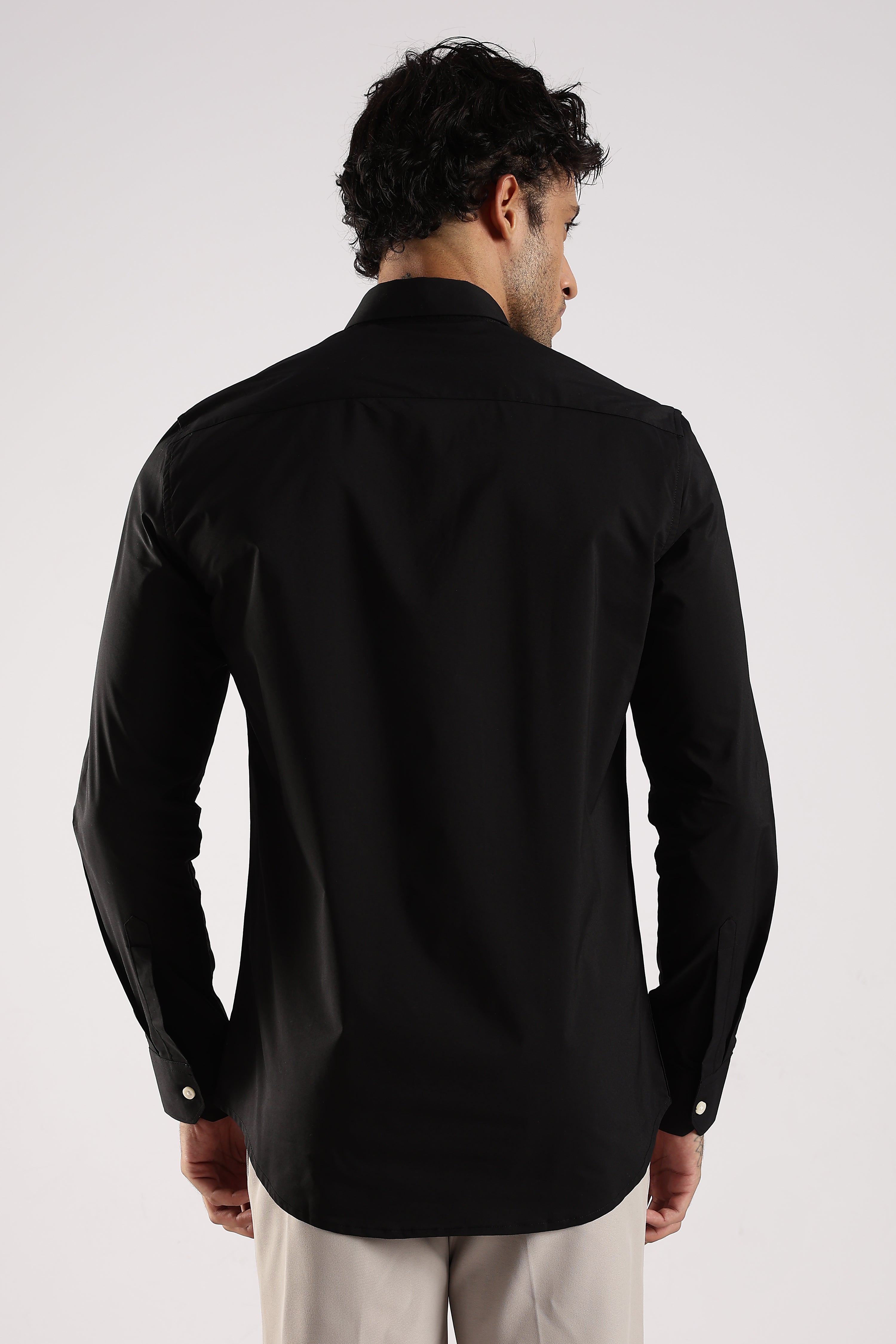 Men Black Cotton Slim Fit Shirt