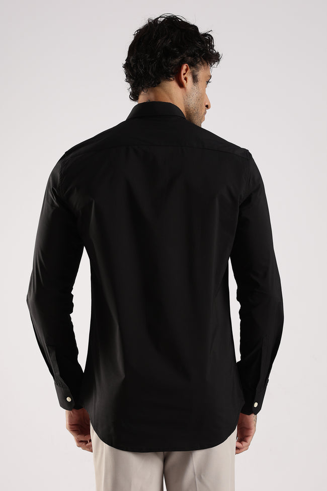 Men Black Cotton Slim Fit Shirt