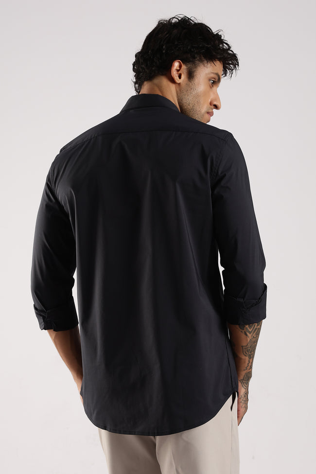 Men Navy Blue Cotton Slim Fit Shirt