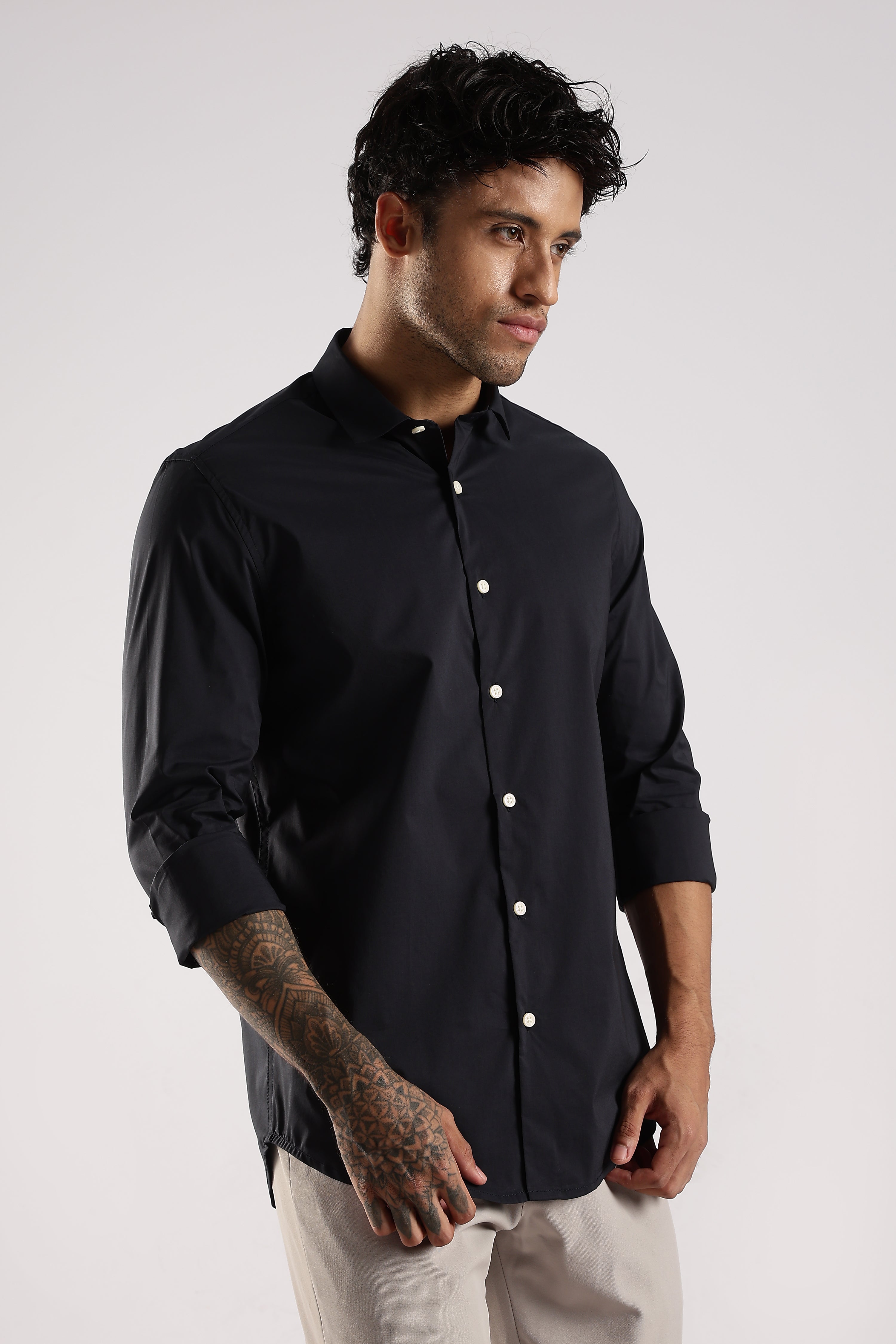 Men Navy Blue Cotton Slim Fit Shirt