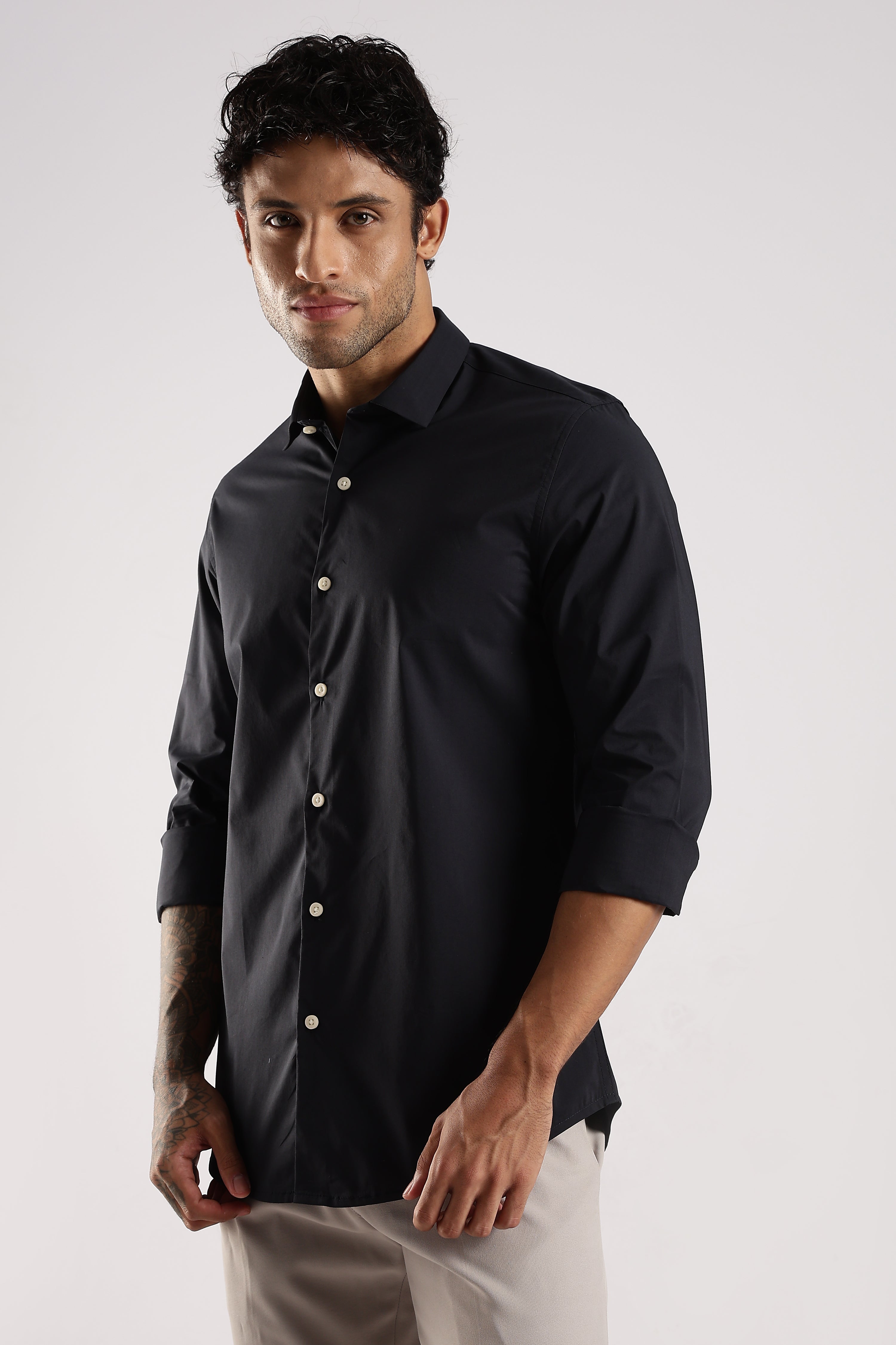 Men Navy Blue Cotton Slim Fit Shirt