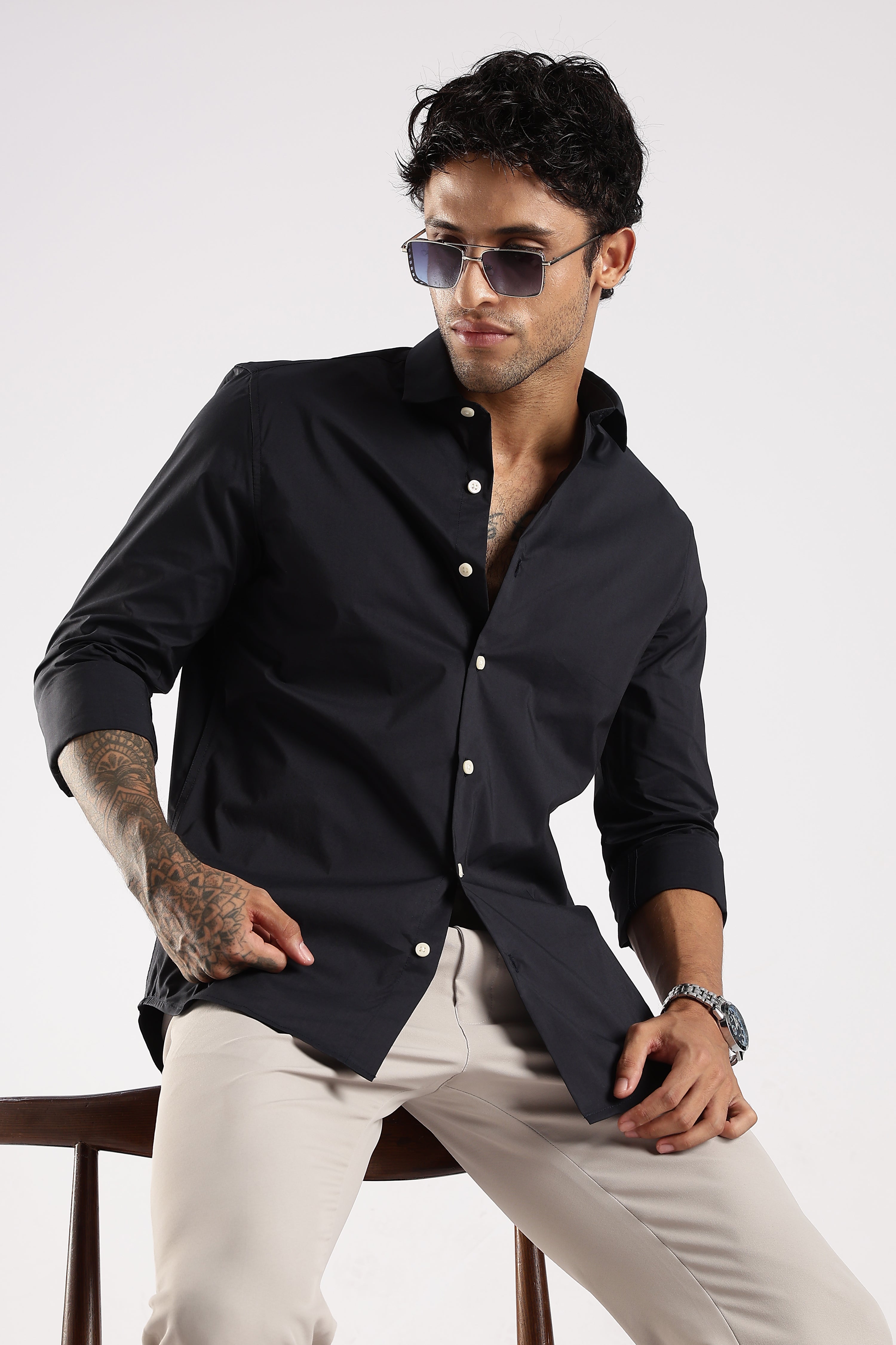 Men Navy Blue Cotton Slim Fit Shirt