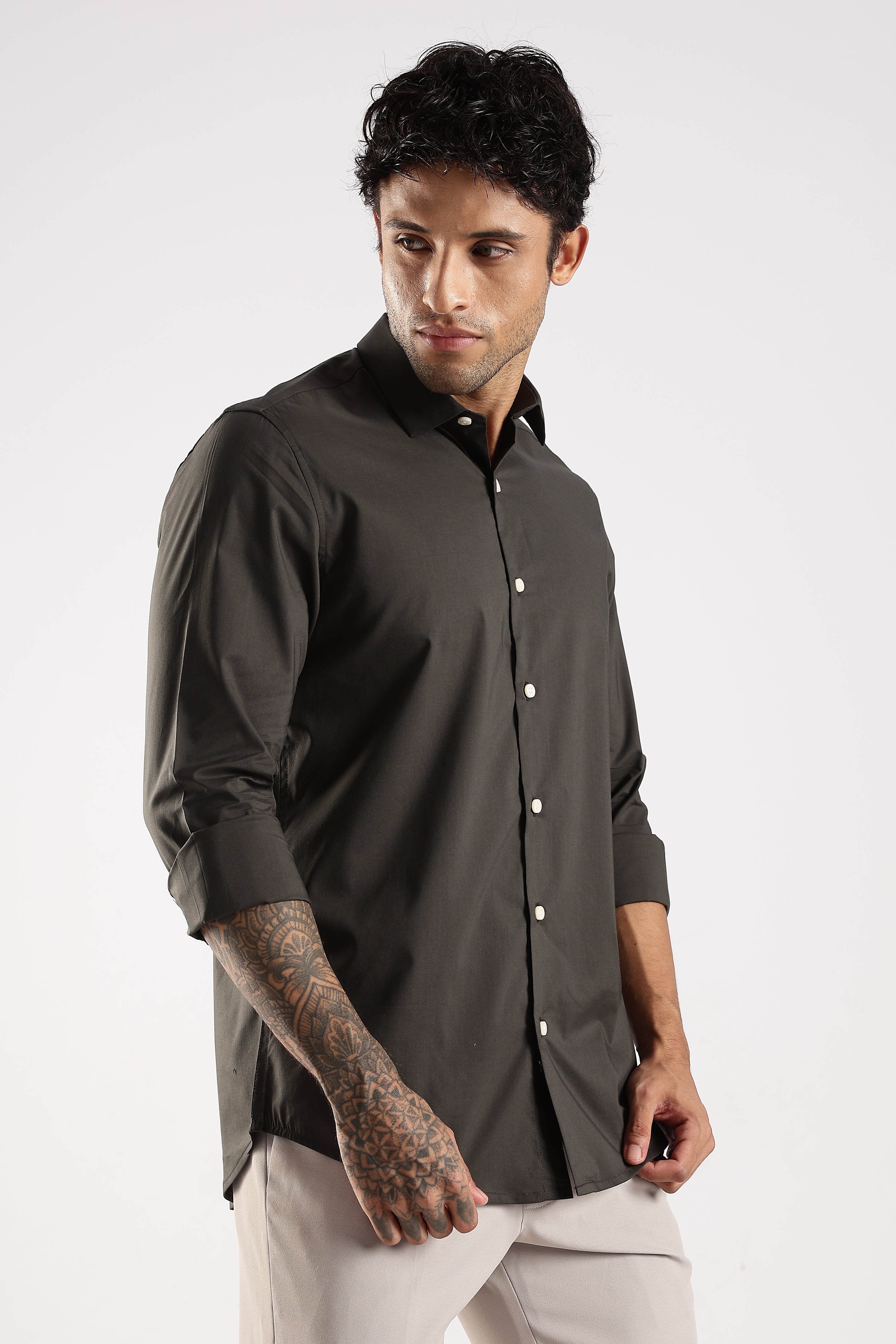 Men Green Cotton Slim Fit Shirt
