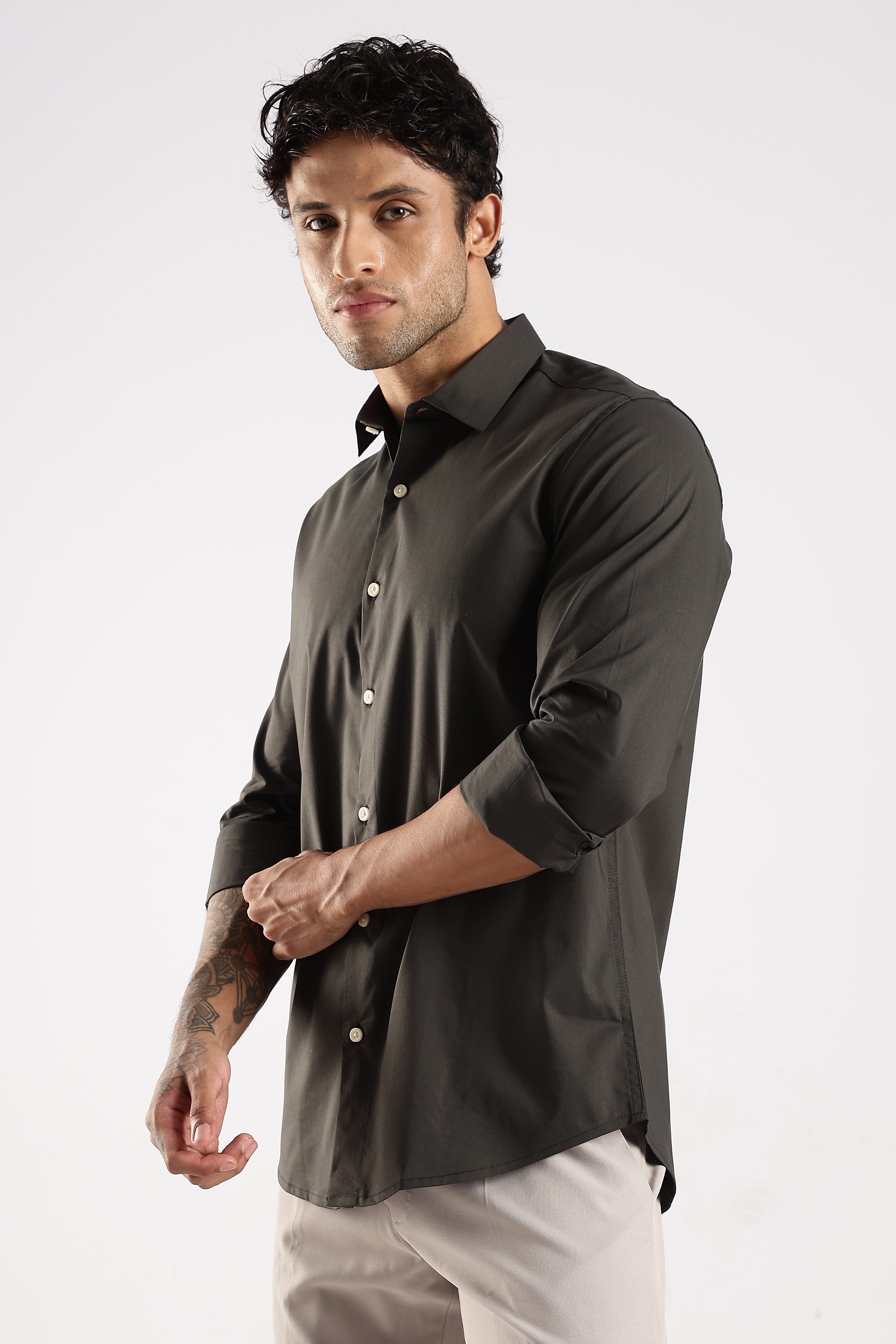Men Green Cotton Slim Fit Shirt