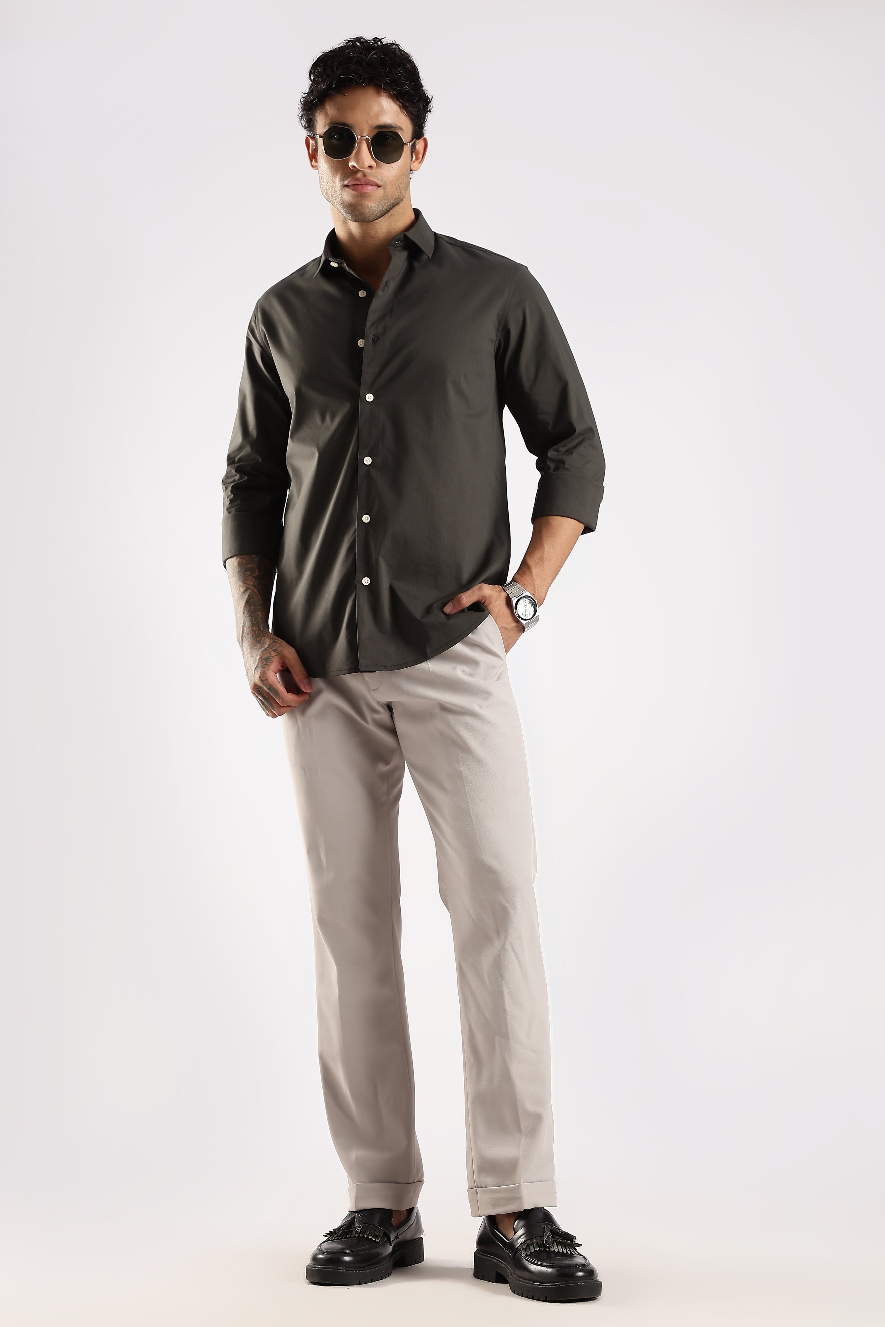 Men Green Cotton Slim Fit Shirt