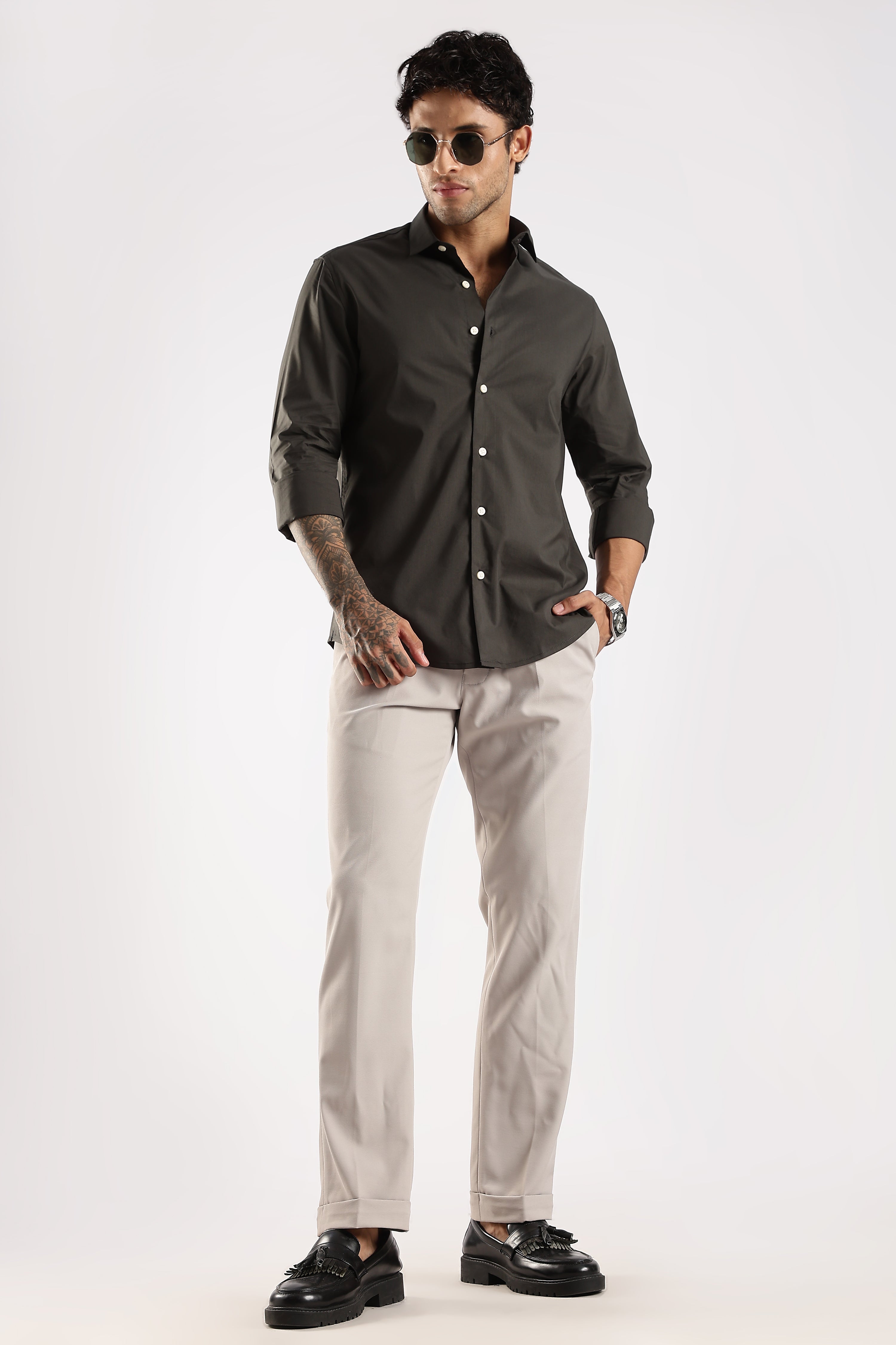 Men Green Cotton Slim Fit Shirt