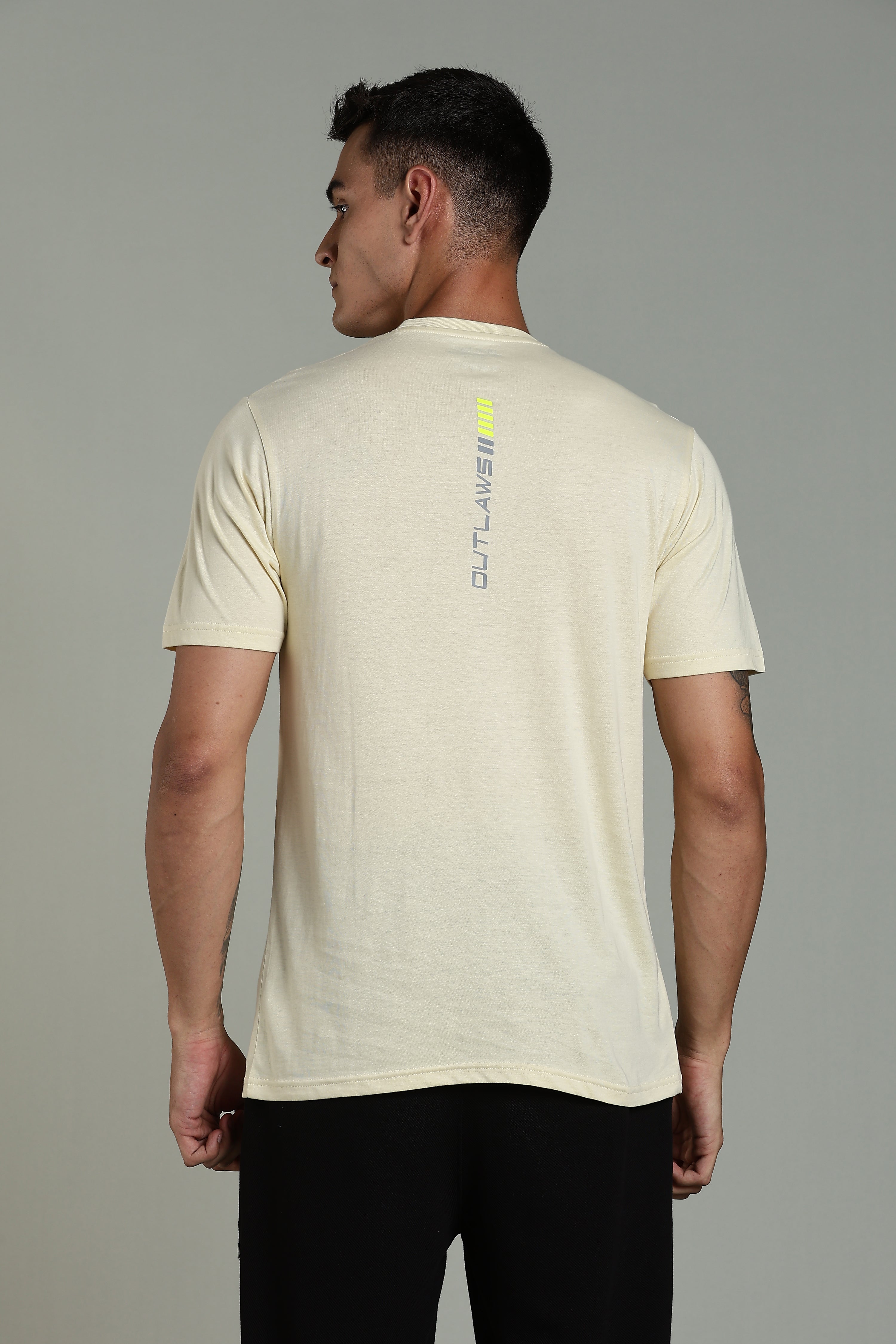 Mens Beige Cotton Regular T-Shirt