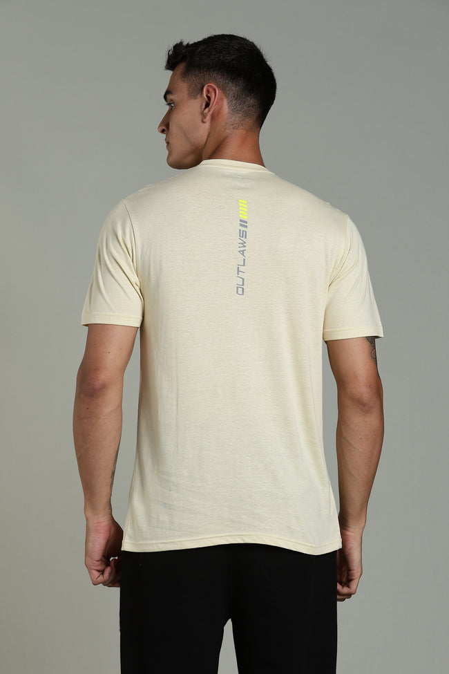 Mens Beige Cotton Regular T-Shirt