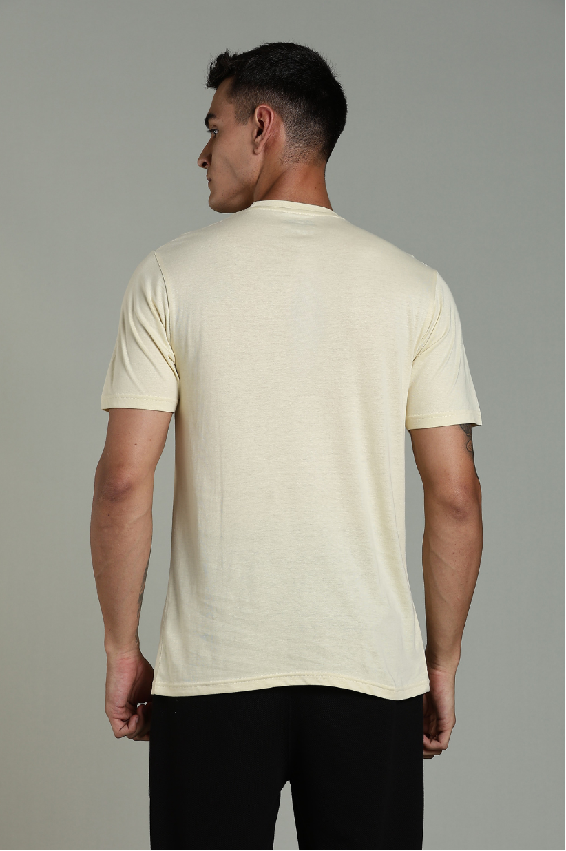 Mens Beige Cotton Regular T-Shirt