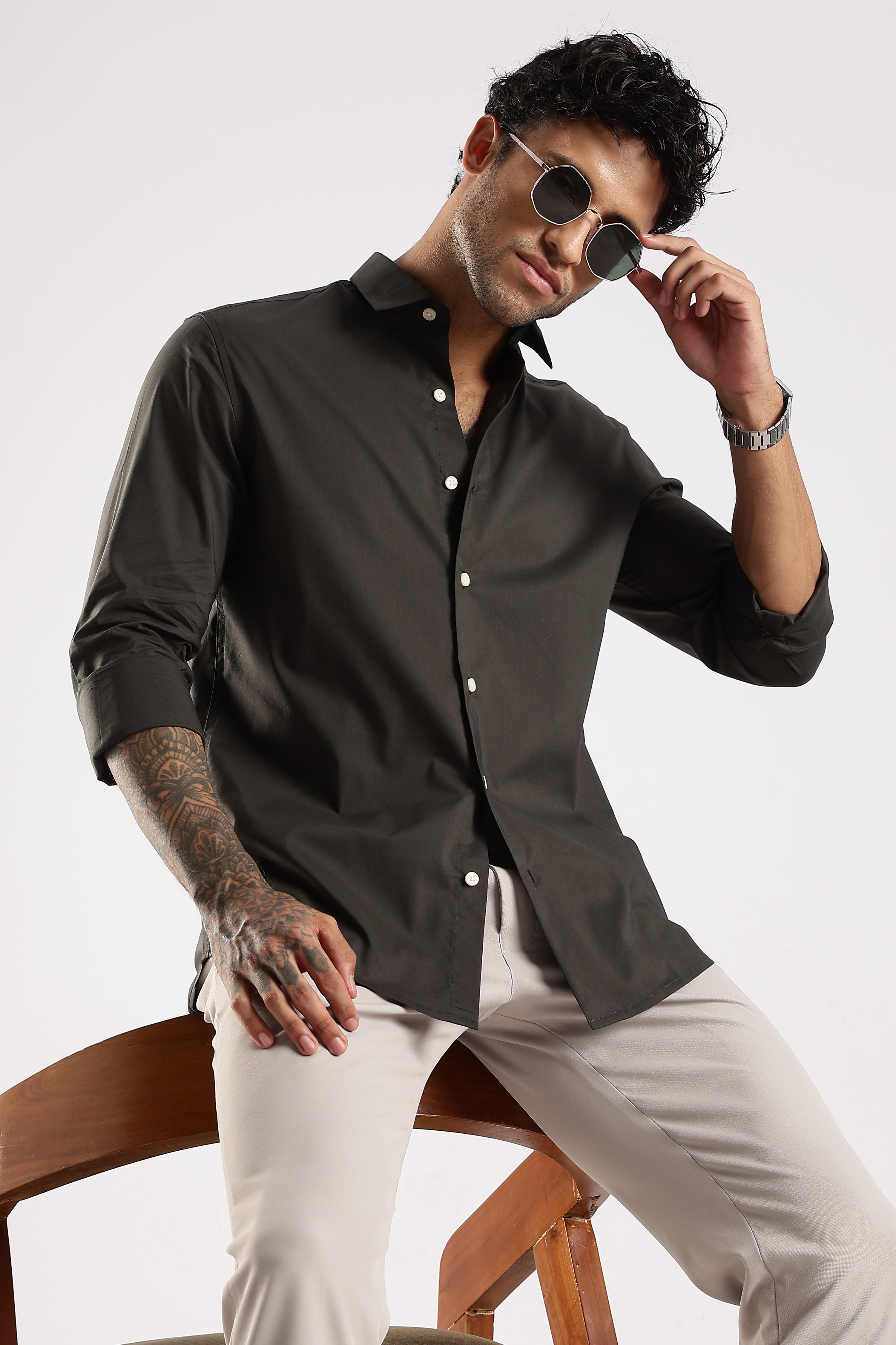 Men Green Cotton Slim Fit Shirt