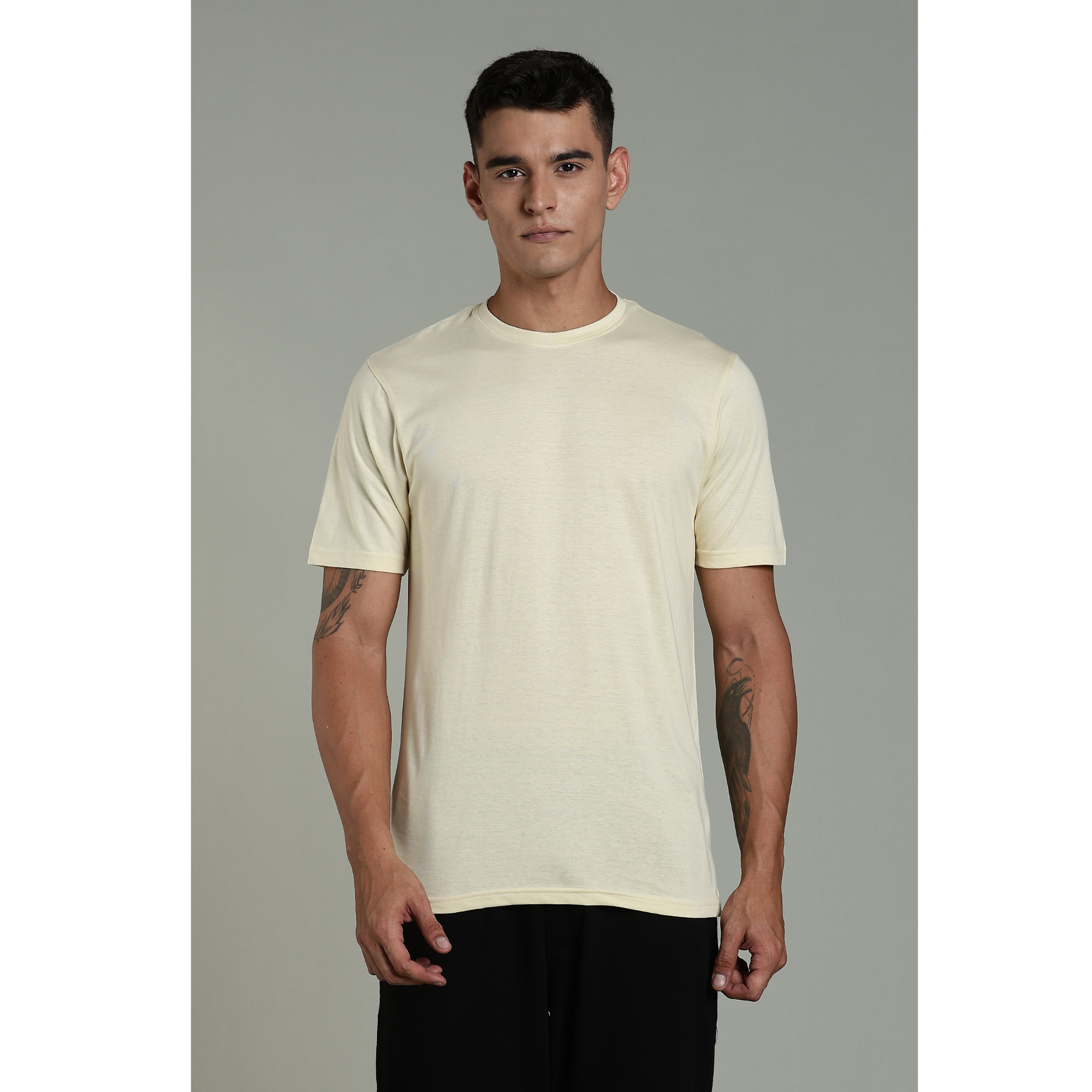 Mens Beige Cotton Regular T-Shirt