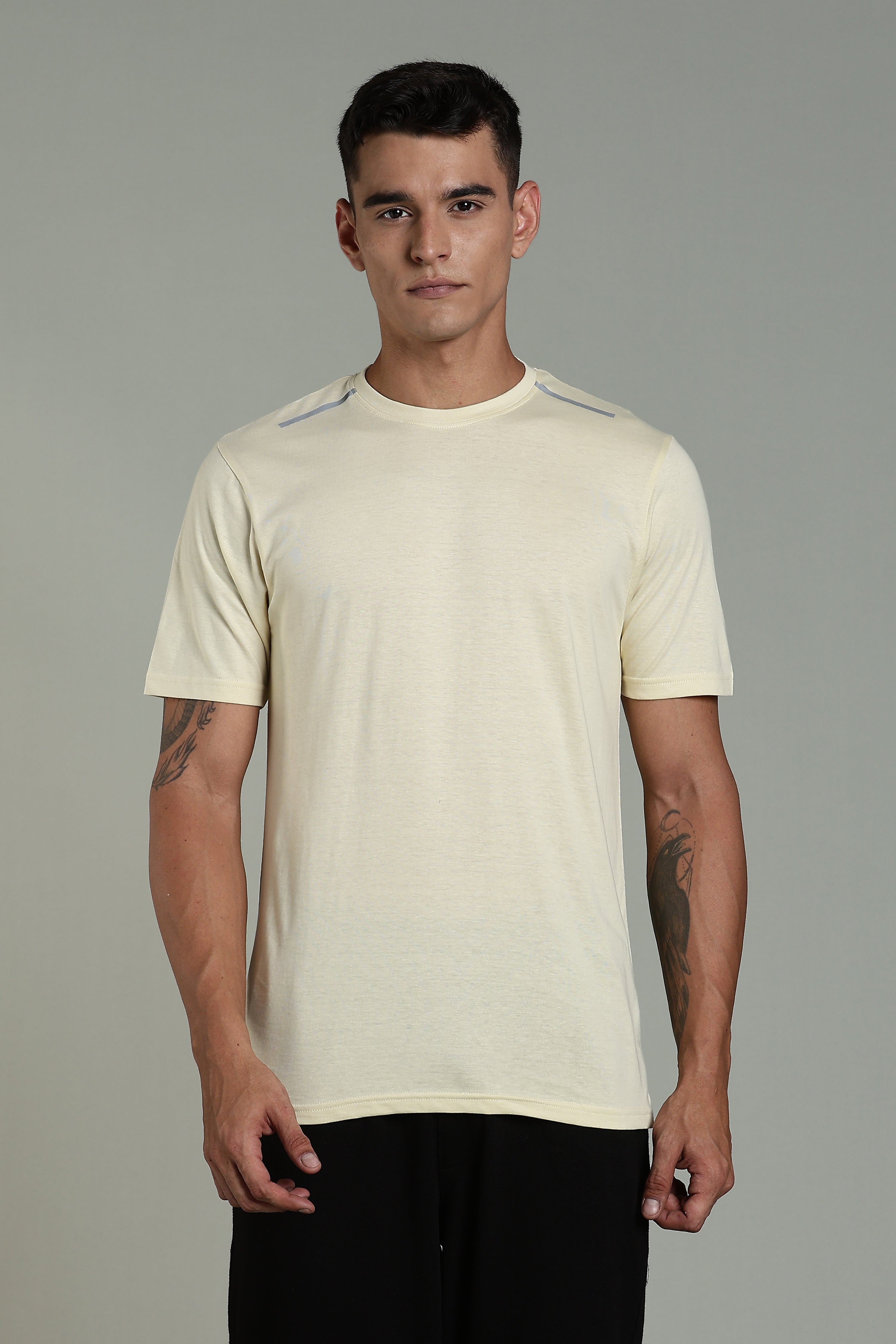 Mens Beige Cotton Regular T-Shirt