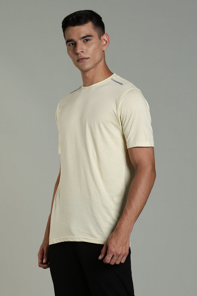 Mens Beige Cotton Regular T-Shirt