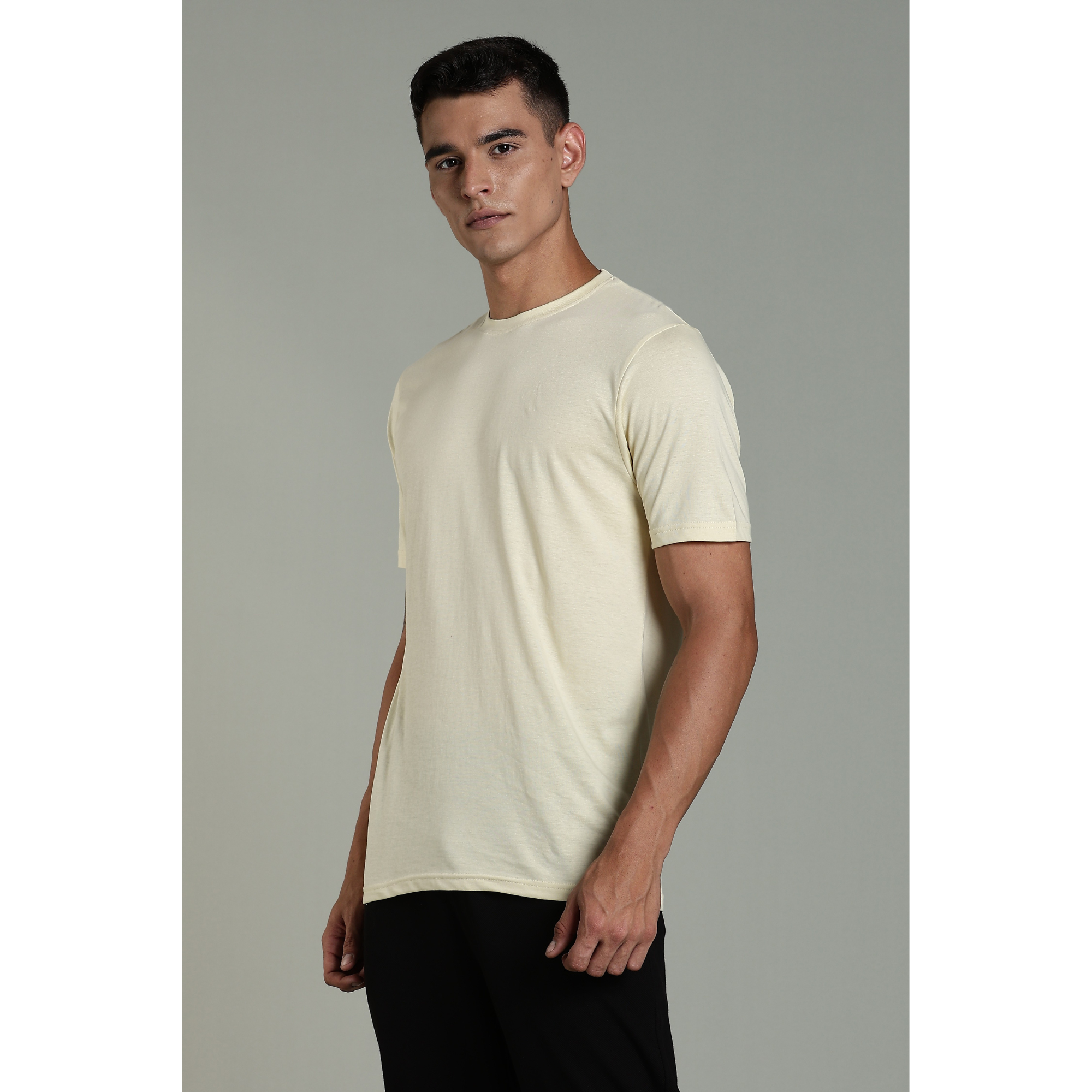 Mens Beige Cotton Regular T-Shirt