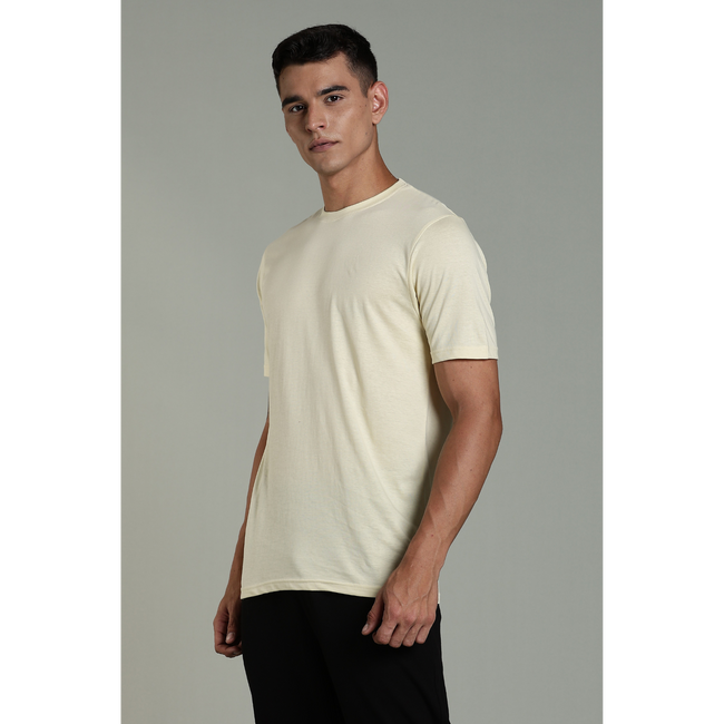 Mens Beige Cotton Regular T-Shirt