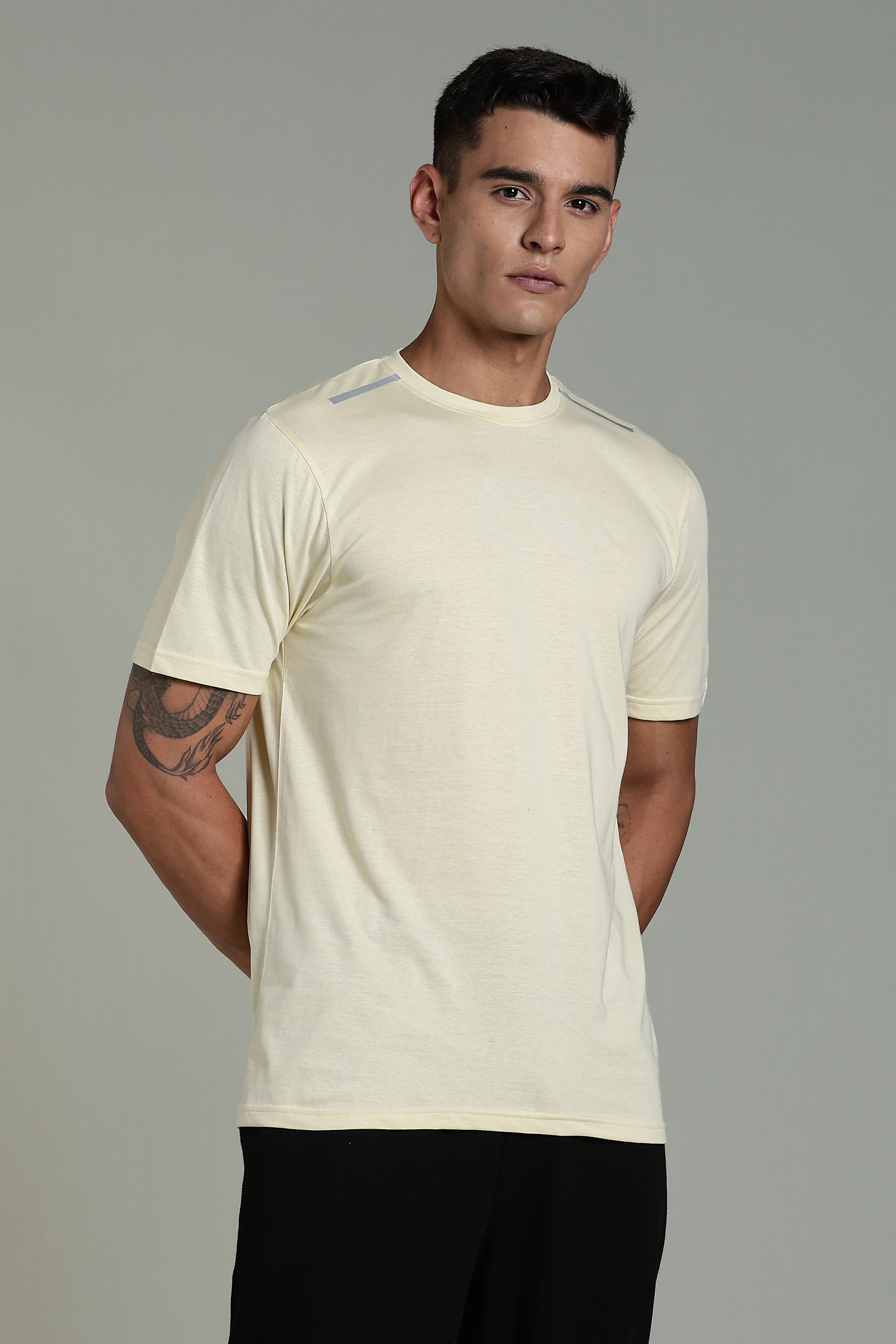 Mens Beige Cotton Regular T-Shirt