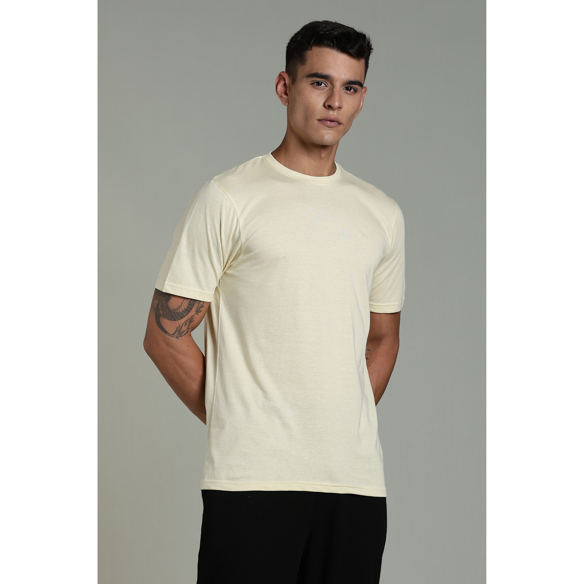 Mens Beige Cotton Regular T-Shirt