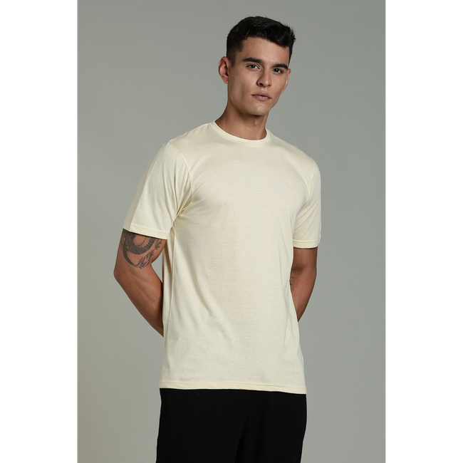 Mens Beige Cotton Regular T-Shirt