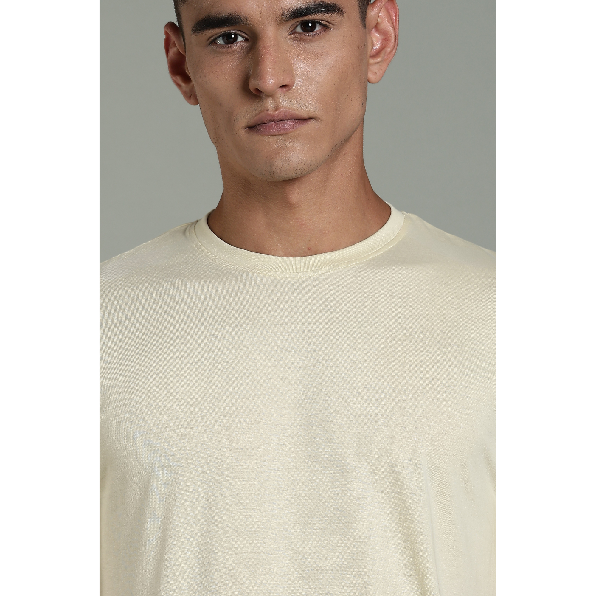 Mens Beige Cotton Regular T-Shirt