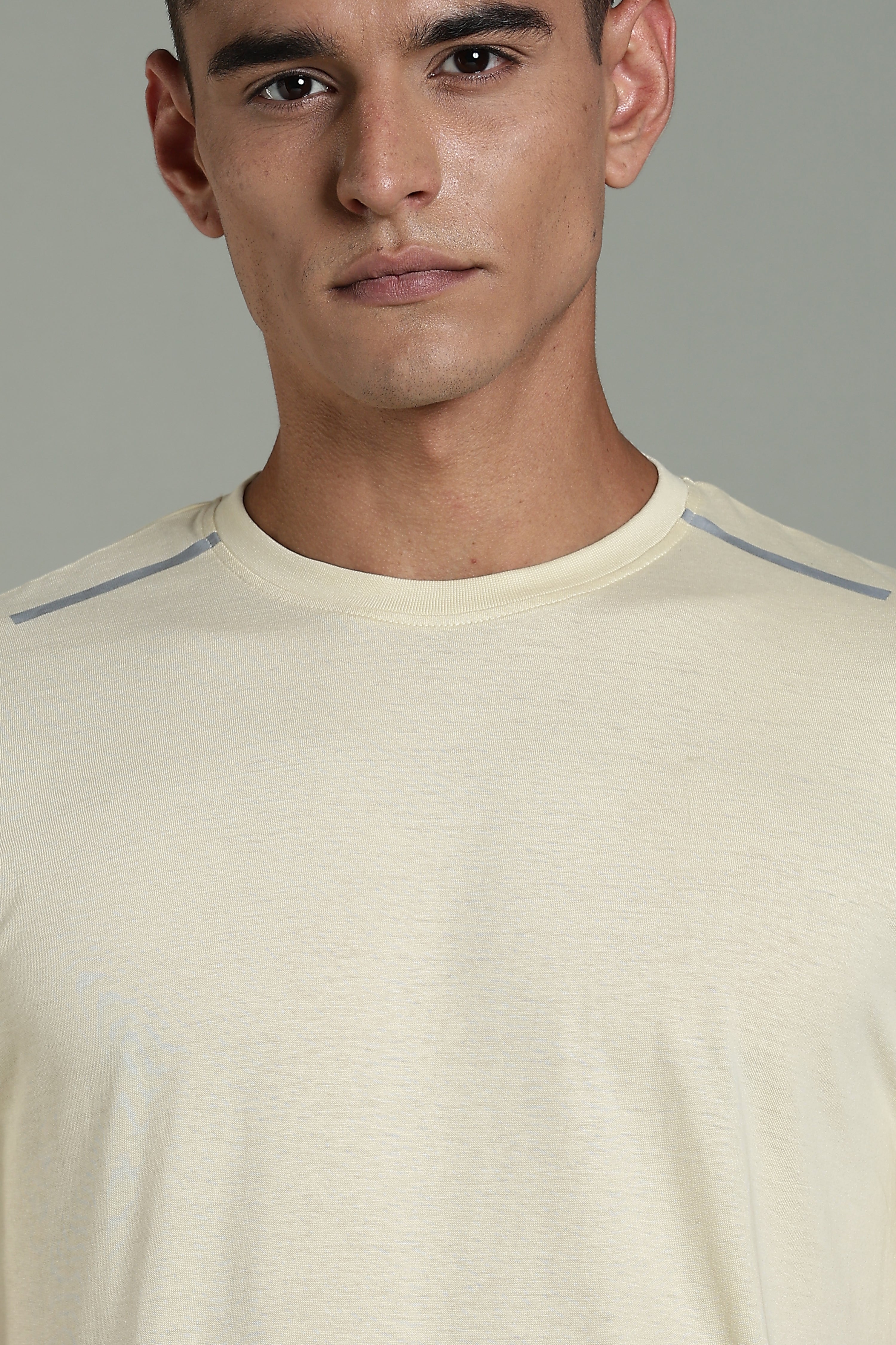 Mens Beige Cotton Regular T-Shirt