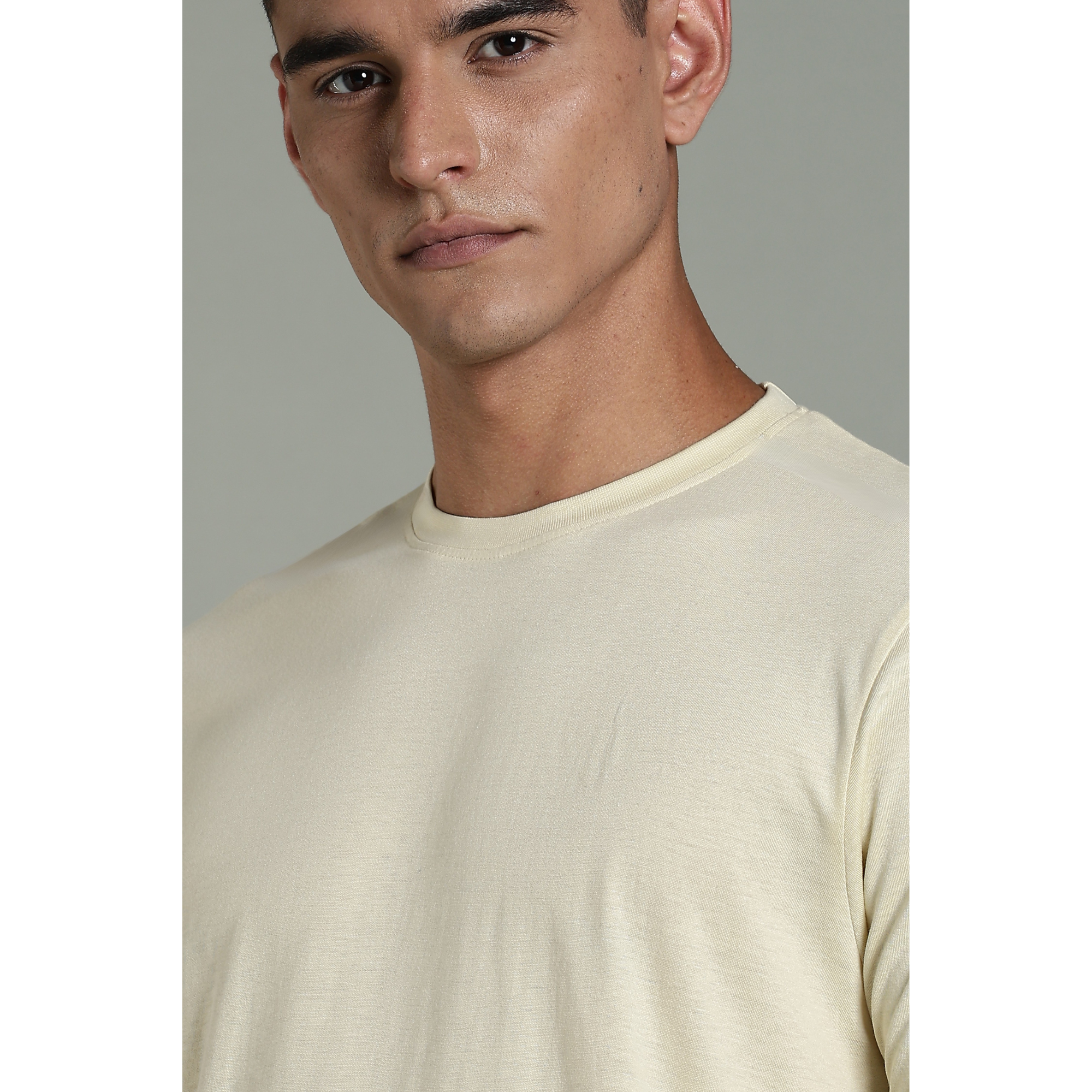 Mens Beige Cotton Regular T-Shirt