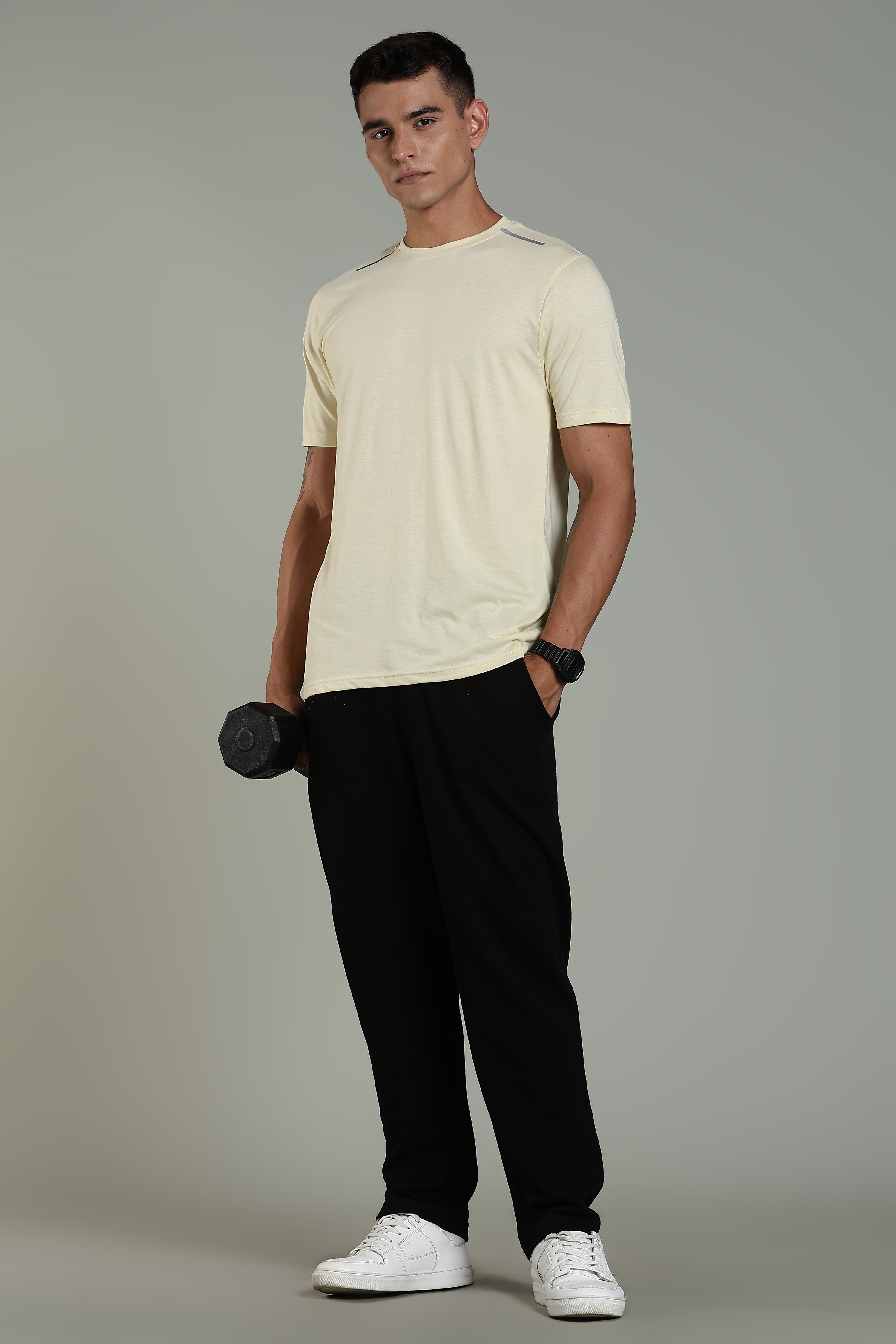 Mens Beige Cotton Regular T-Shirt