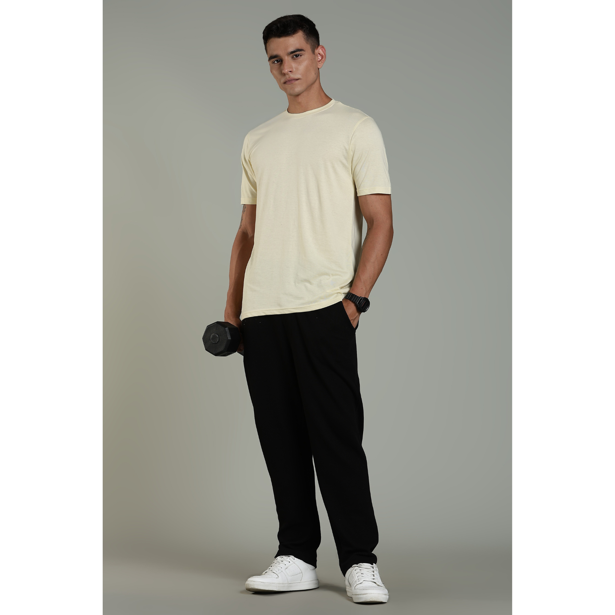 Mens Beige Cotton Regular T-Shirt