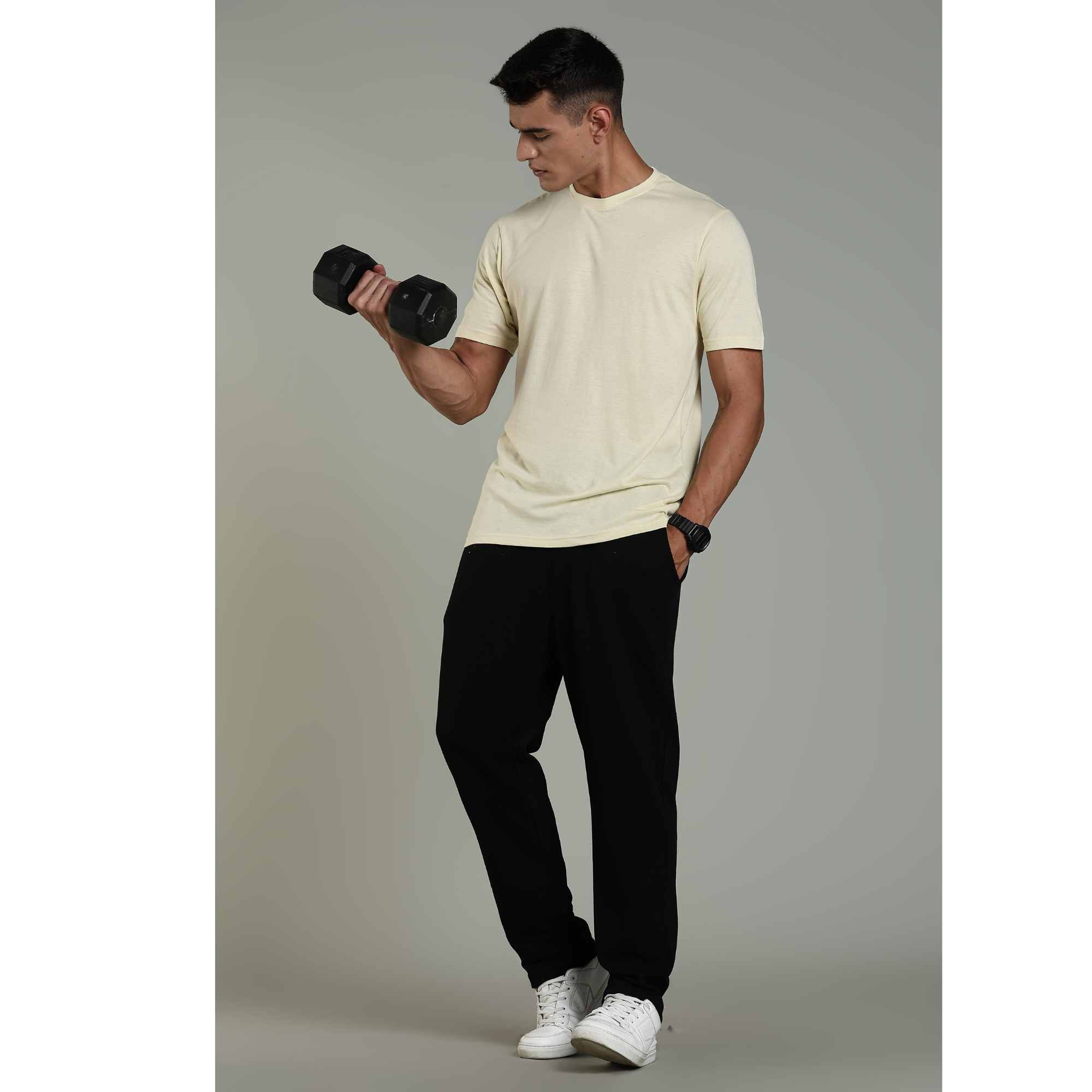 Mens Beige Cotton Regular T-Shirt