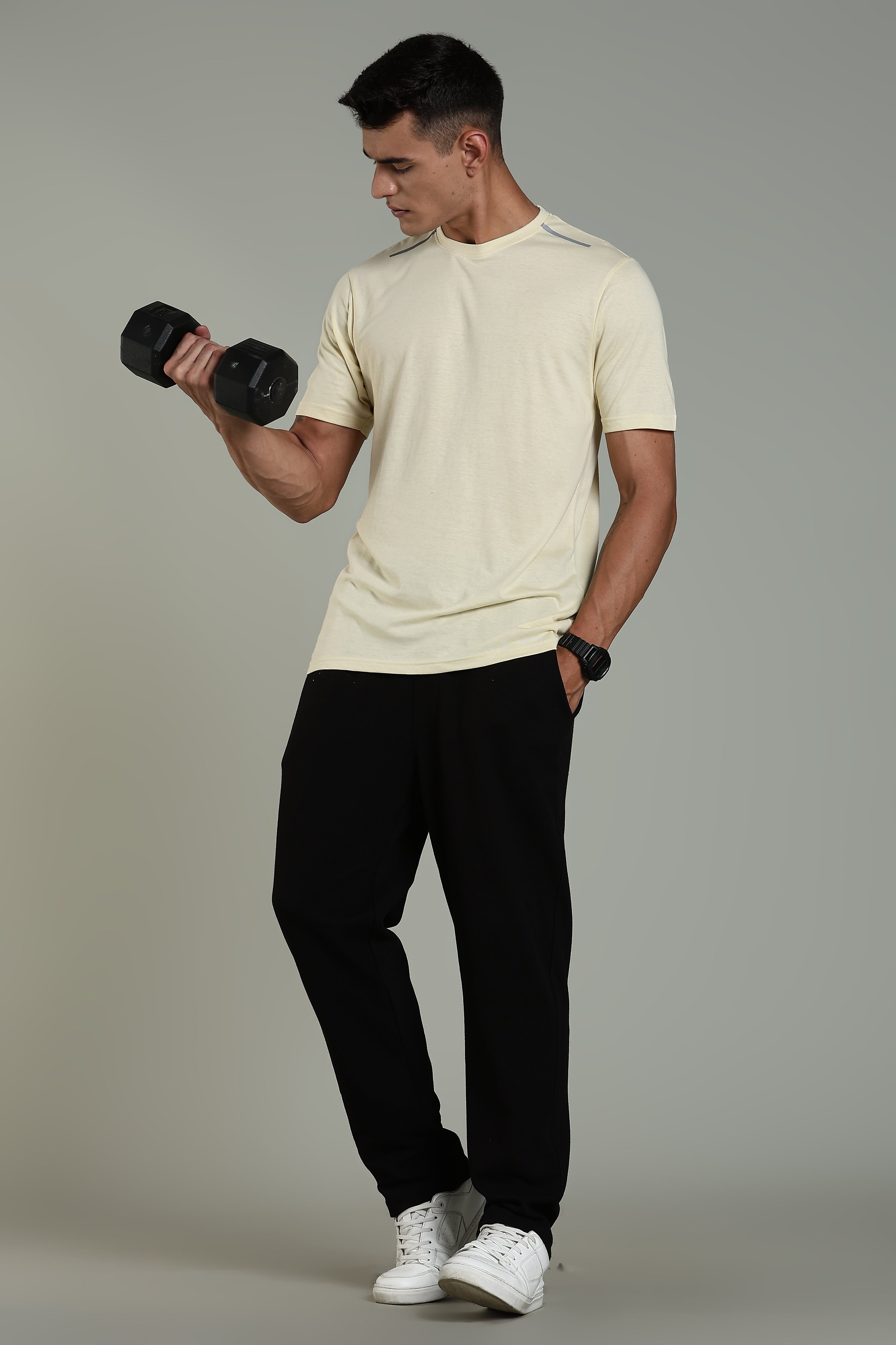 Mens Beige Cotton Regular T-Shirt