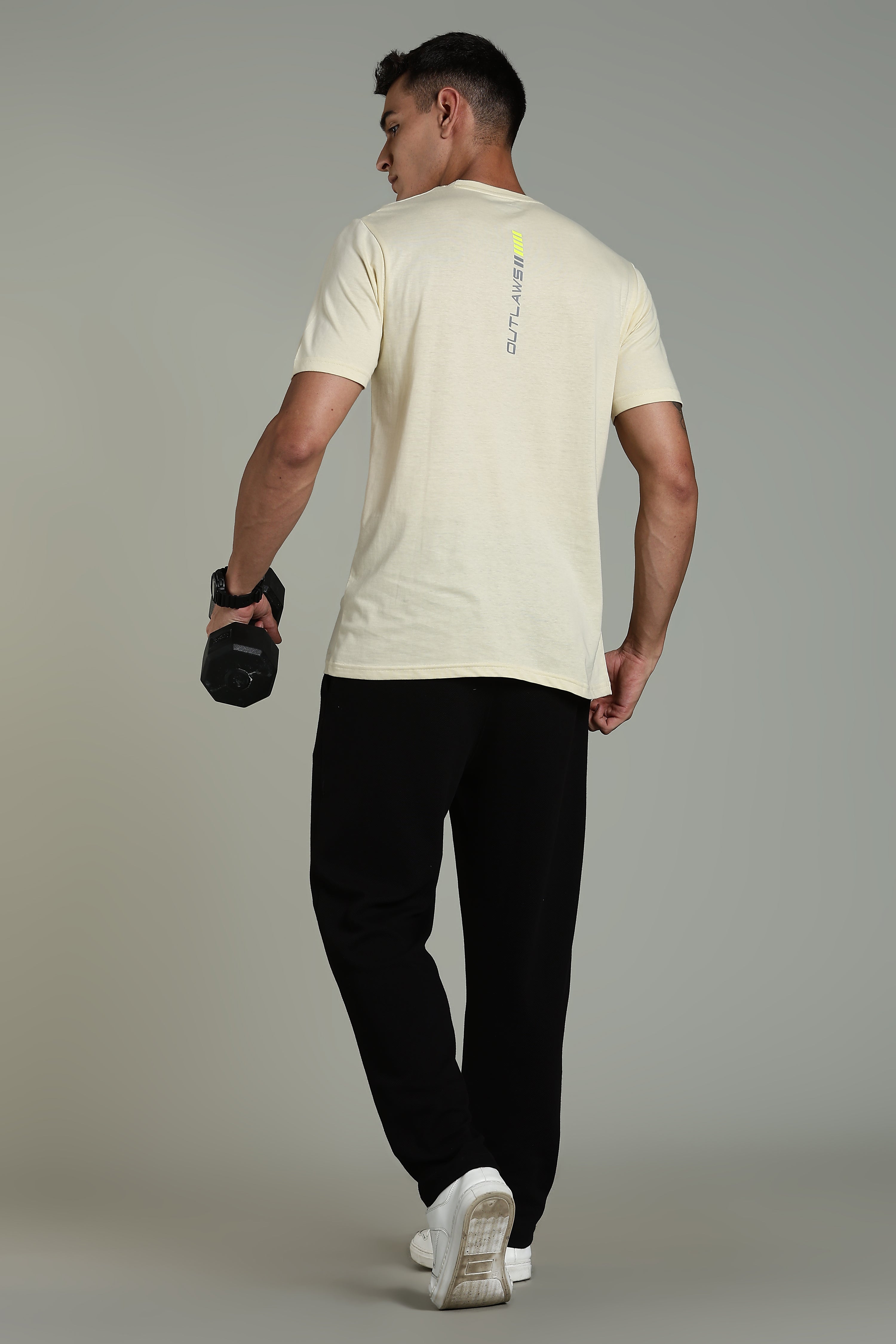Mens Beige Cotton Regular T-Shirt