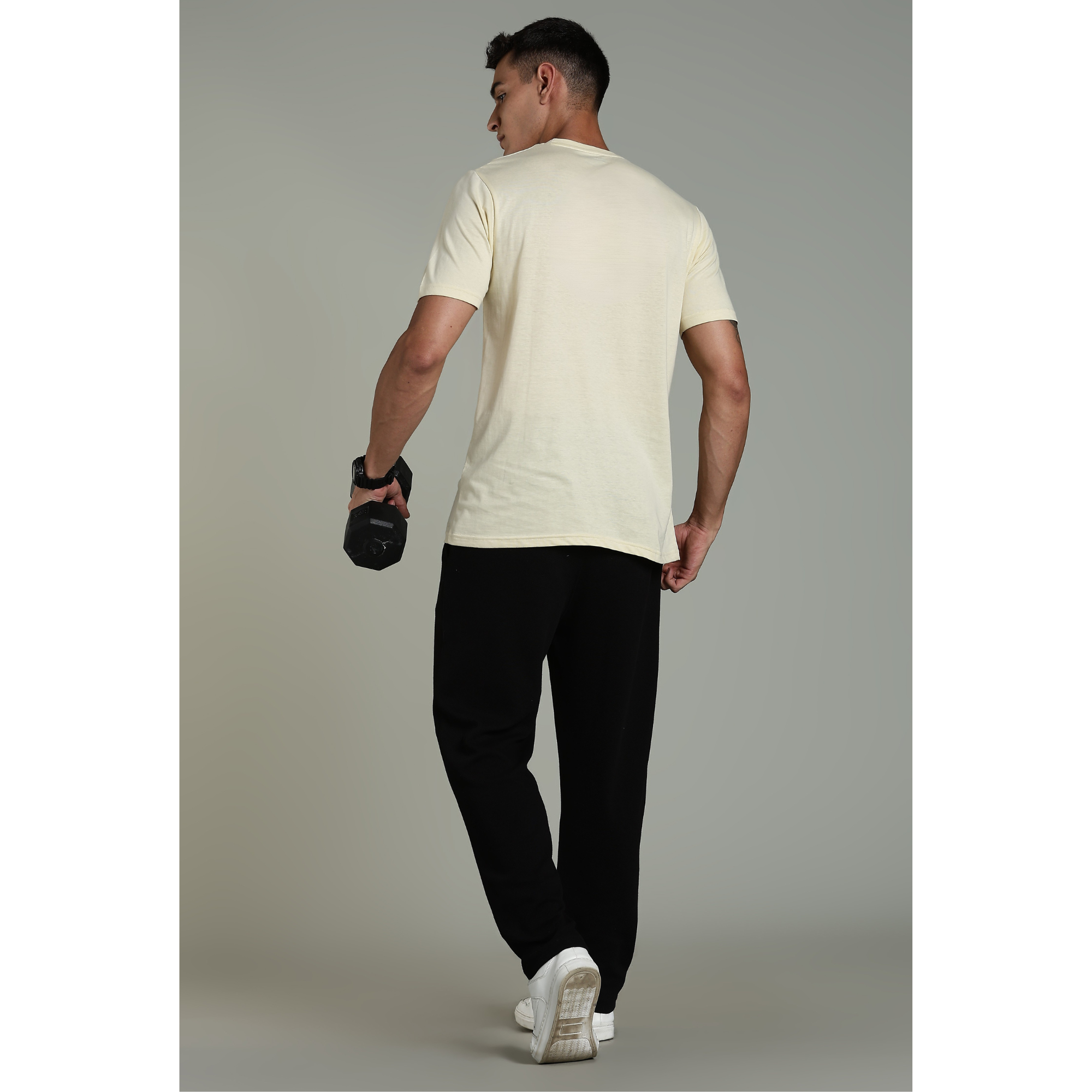 Mens Beige Cotton Regular T-Shirt