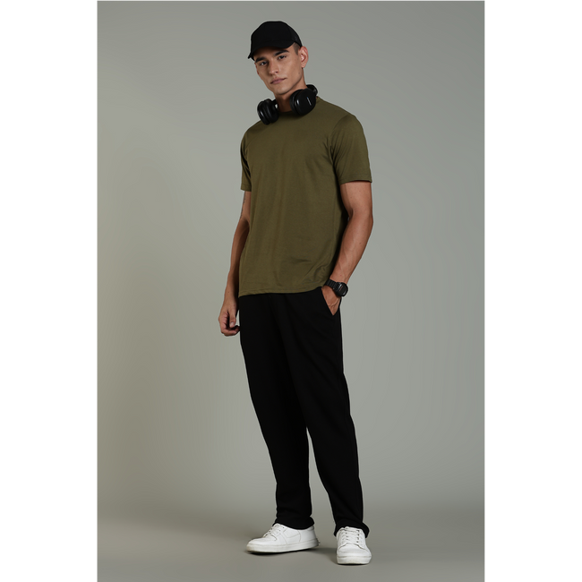 Men Olive Cotton Regular T-Shirt
