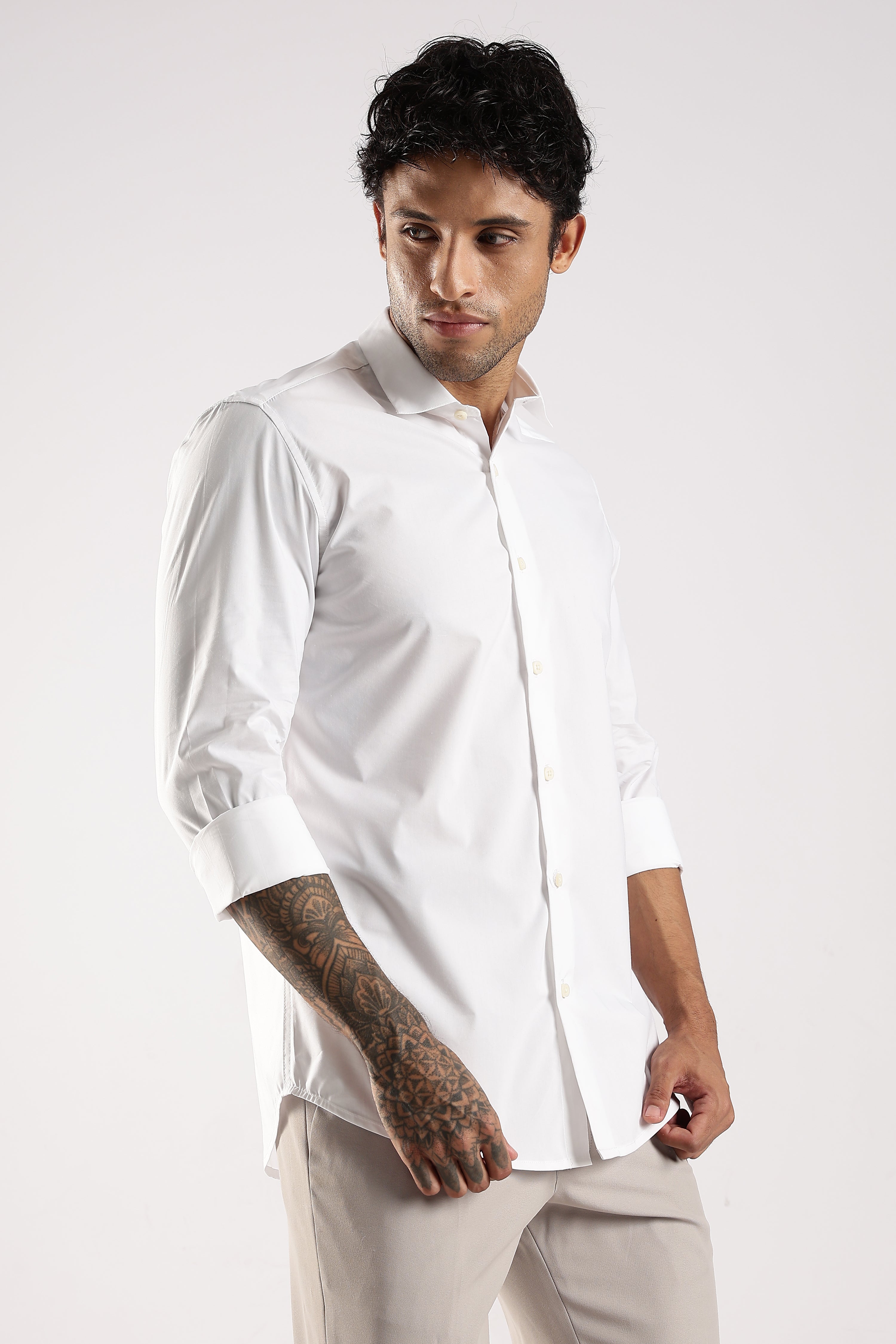Men White Cotton Slim Fit Shirt